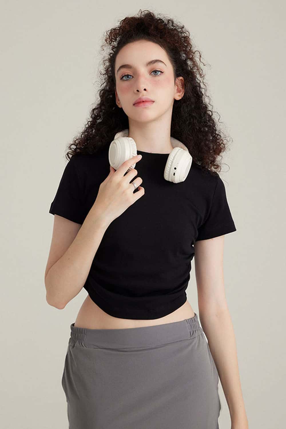 220G Side Pleated Waist-Cinching T-Shirt