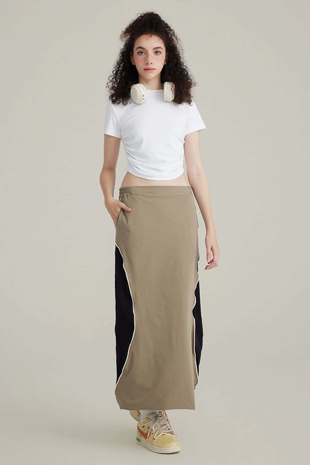 220G Side Pleated Waist-Cinching T-Shirt