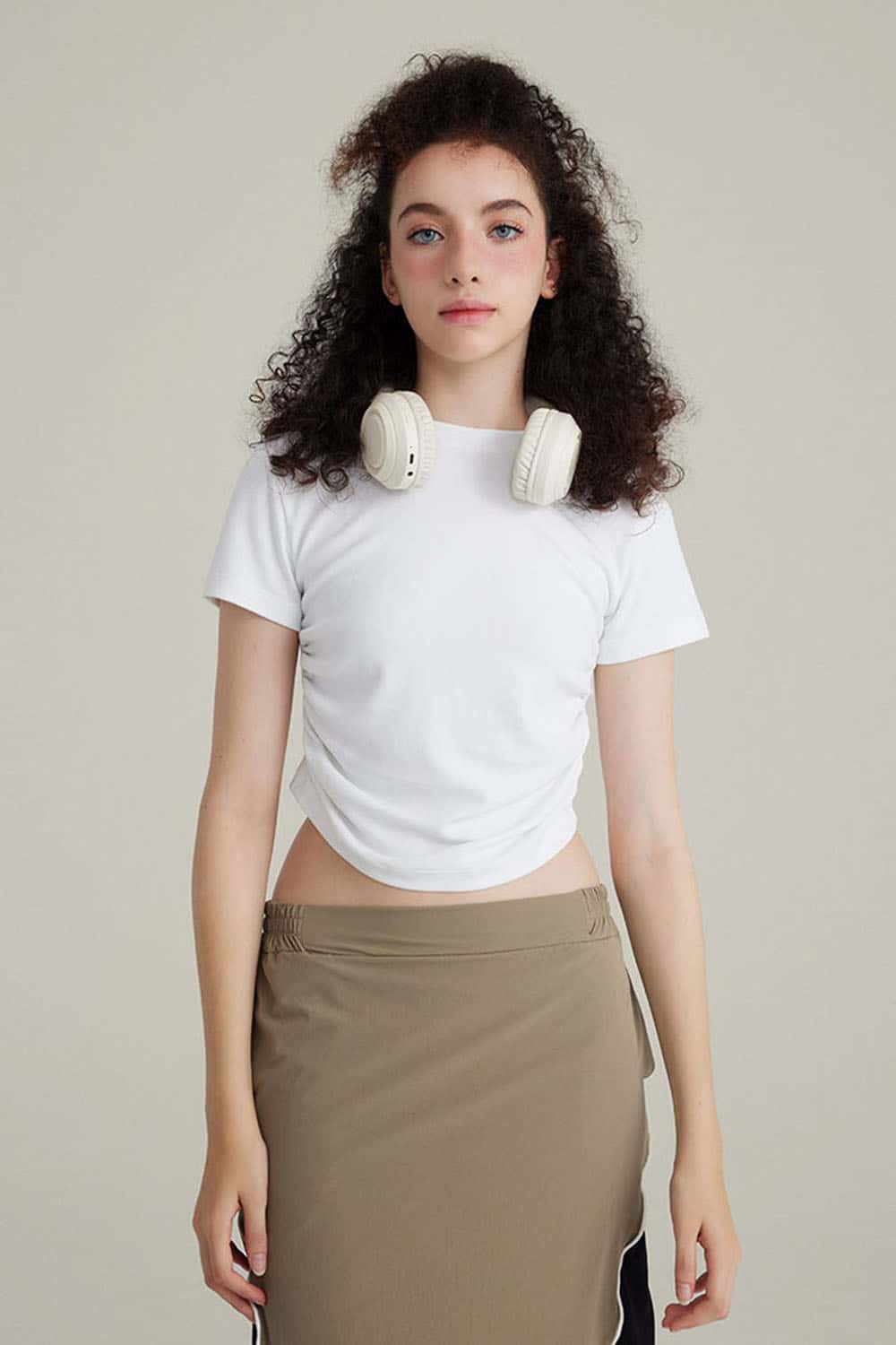 220G Side Pleated Waist-Cinching T-Shirt