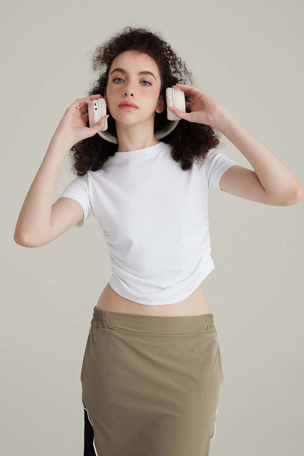 220G Side Pleated Waist-Cinching T-Shirt