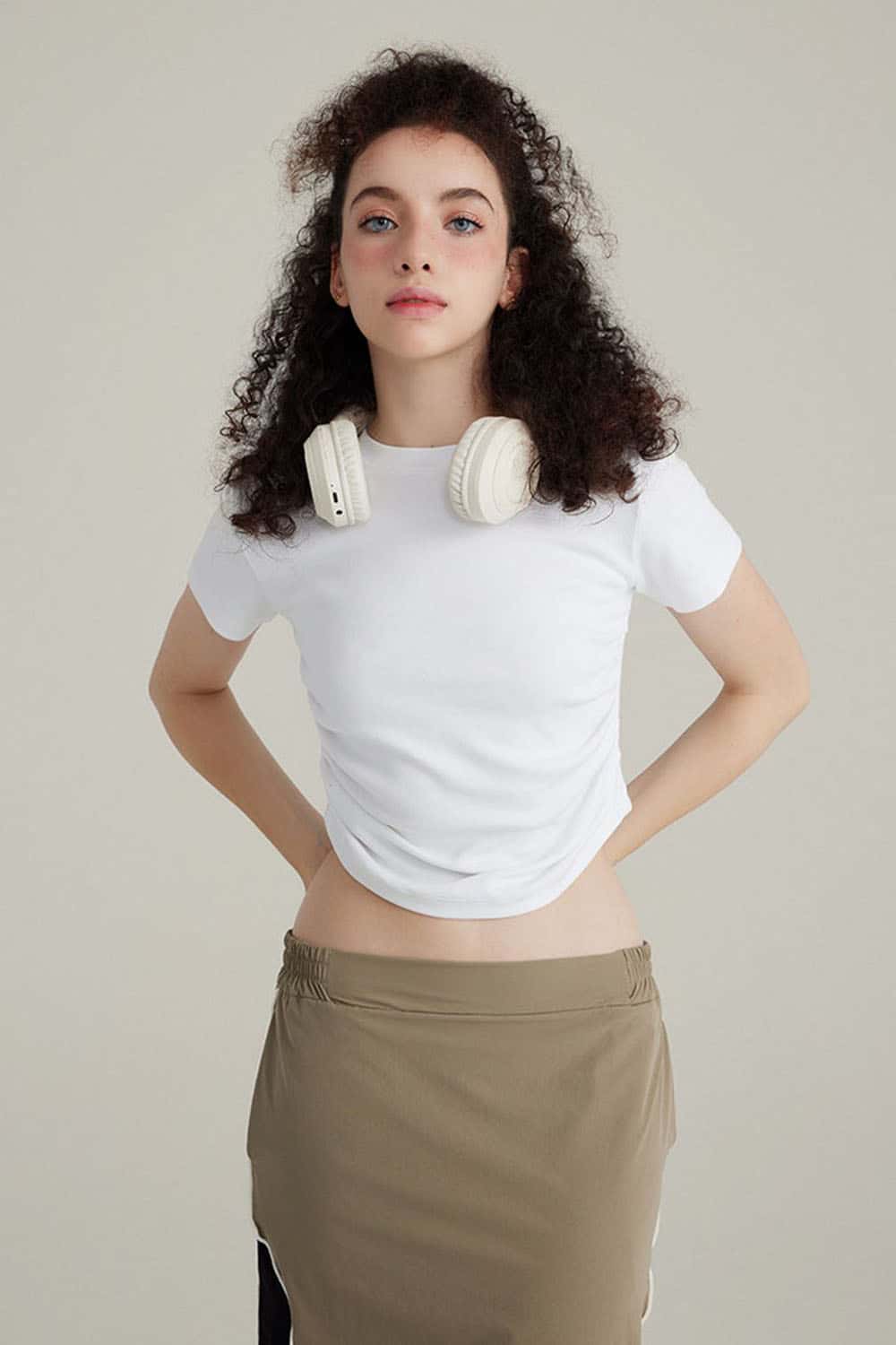 220G Side Pleated Waist-Cinching T-Shirt