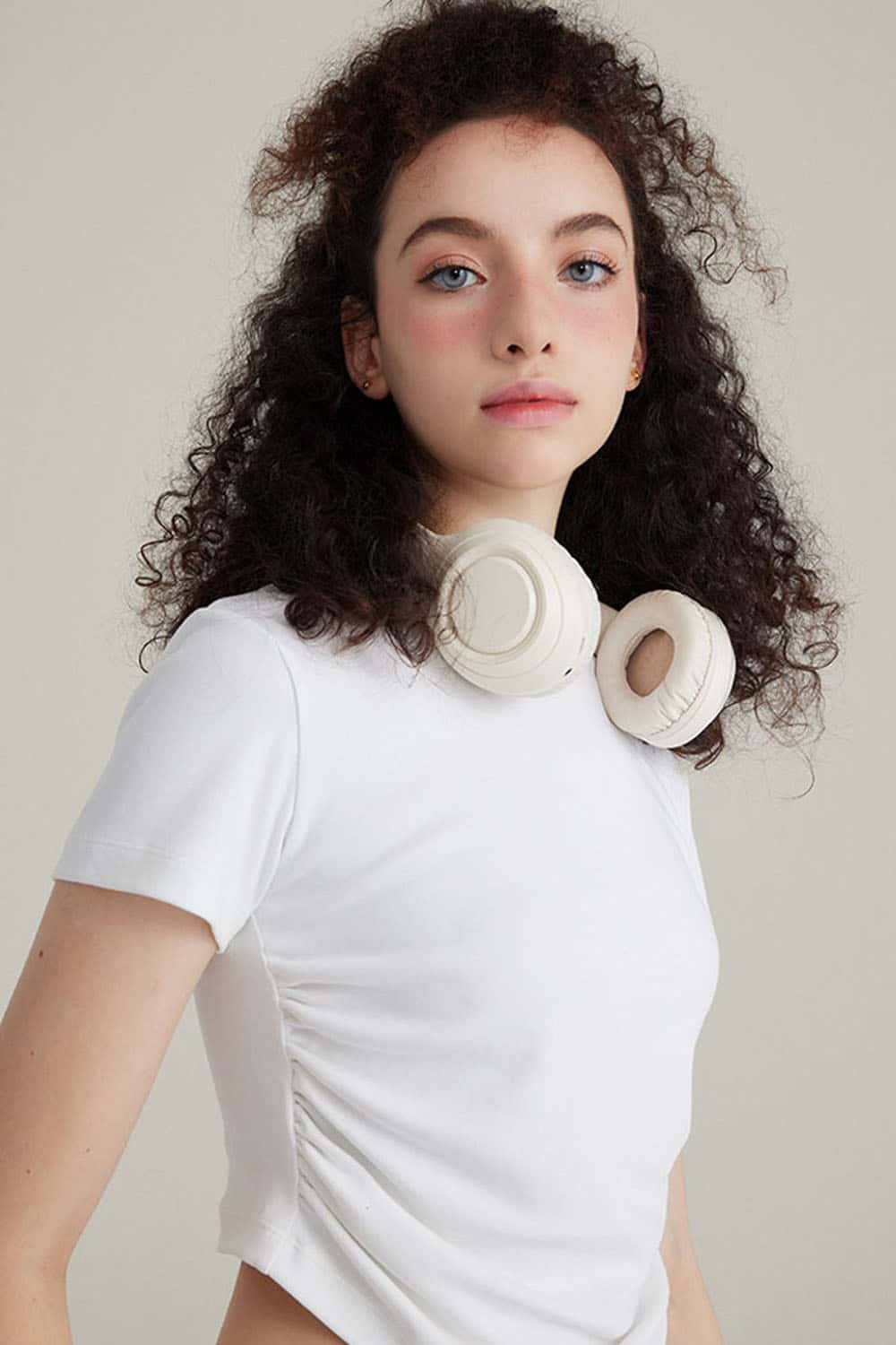 220G Side Pleated Waist-Cinching T-Shirt