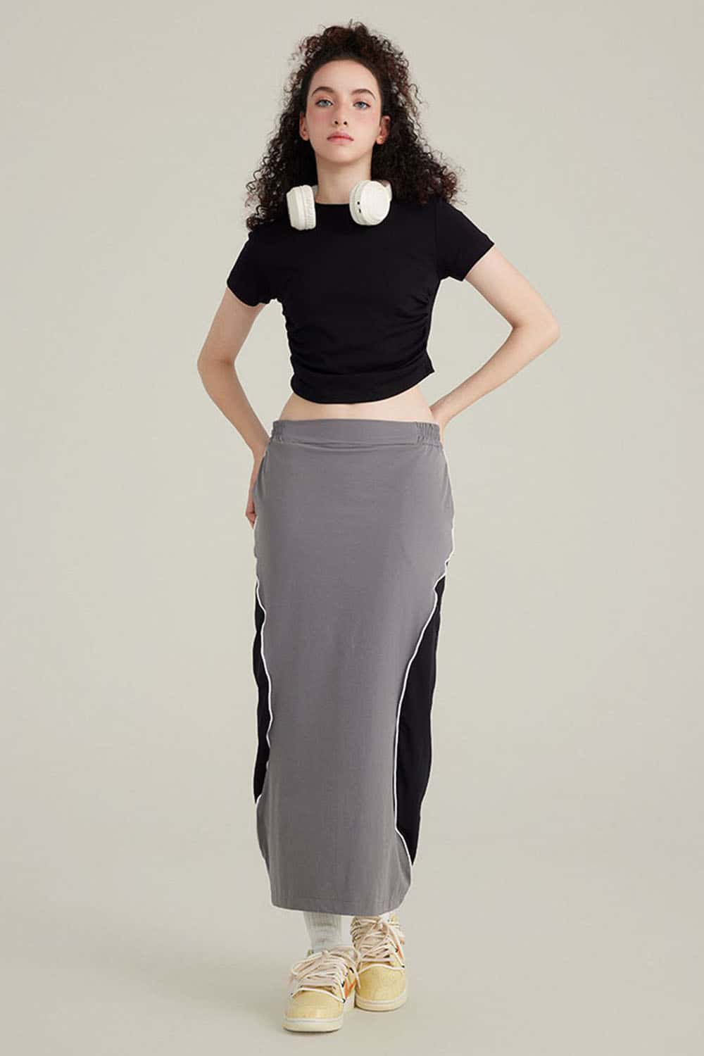 220G Side Pleated Waist-Cinching T-Shirt