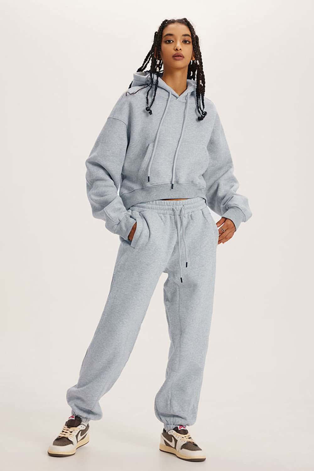 Retro Hooded Pullover Sweatshirt with Fleece Lining and Cropped Design