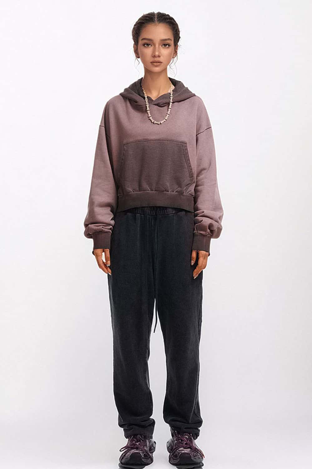 Two-Tone Cropped Hoodie for Fitness and Casual Wear