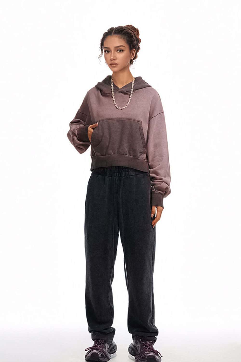Two-Tone Cropped Hoodie for Fitness and Casual Wear