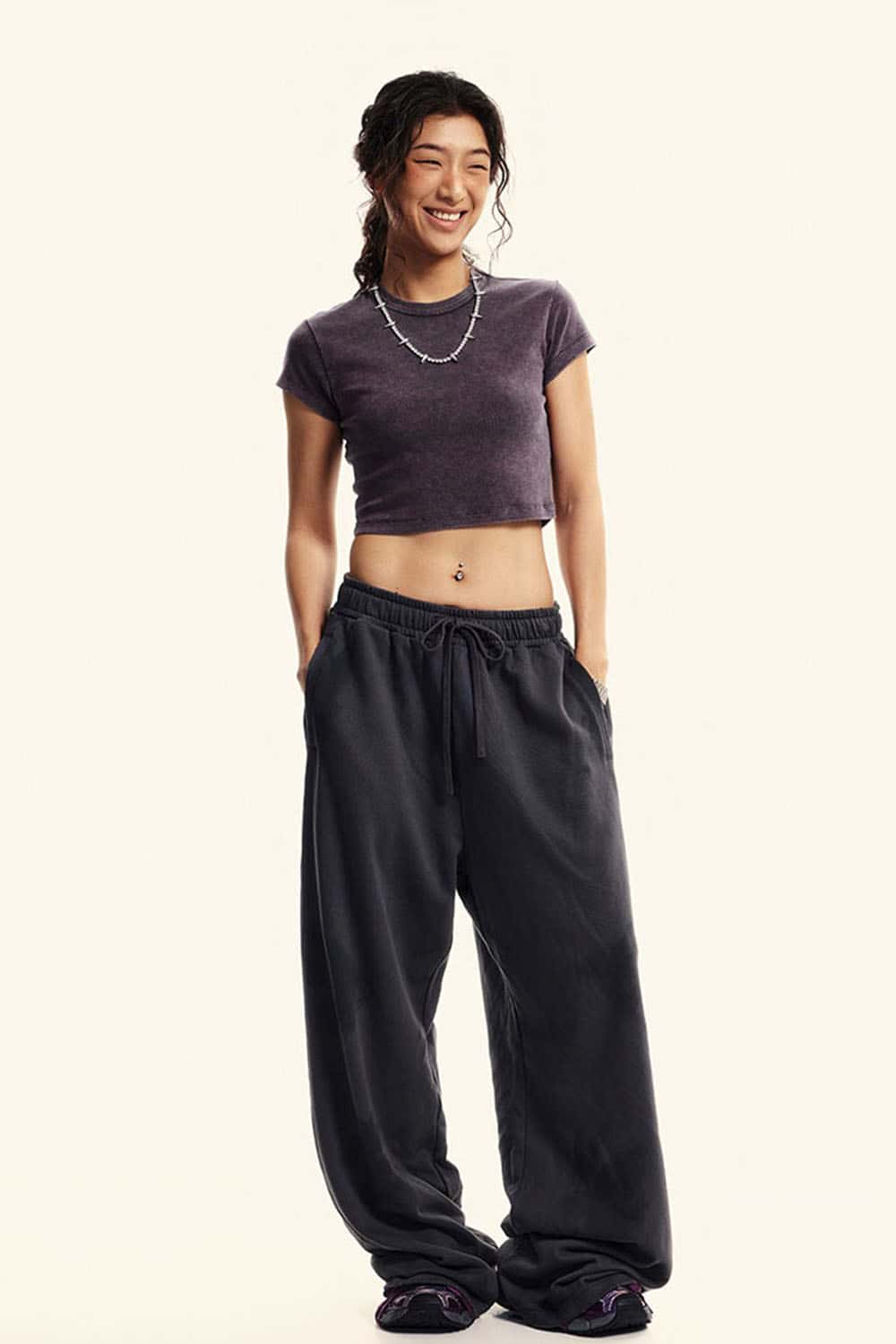 Women's Black Washed Cropped Short Sleeve T-Shirt