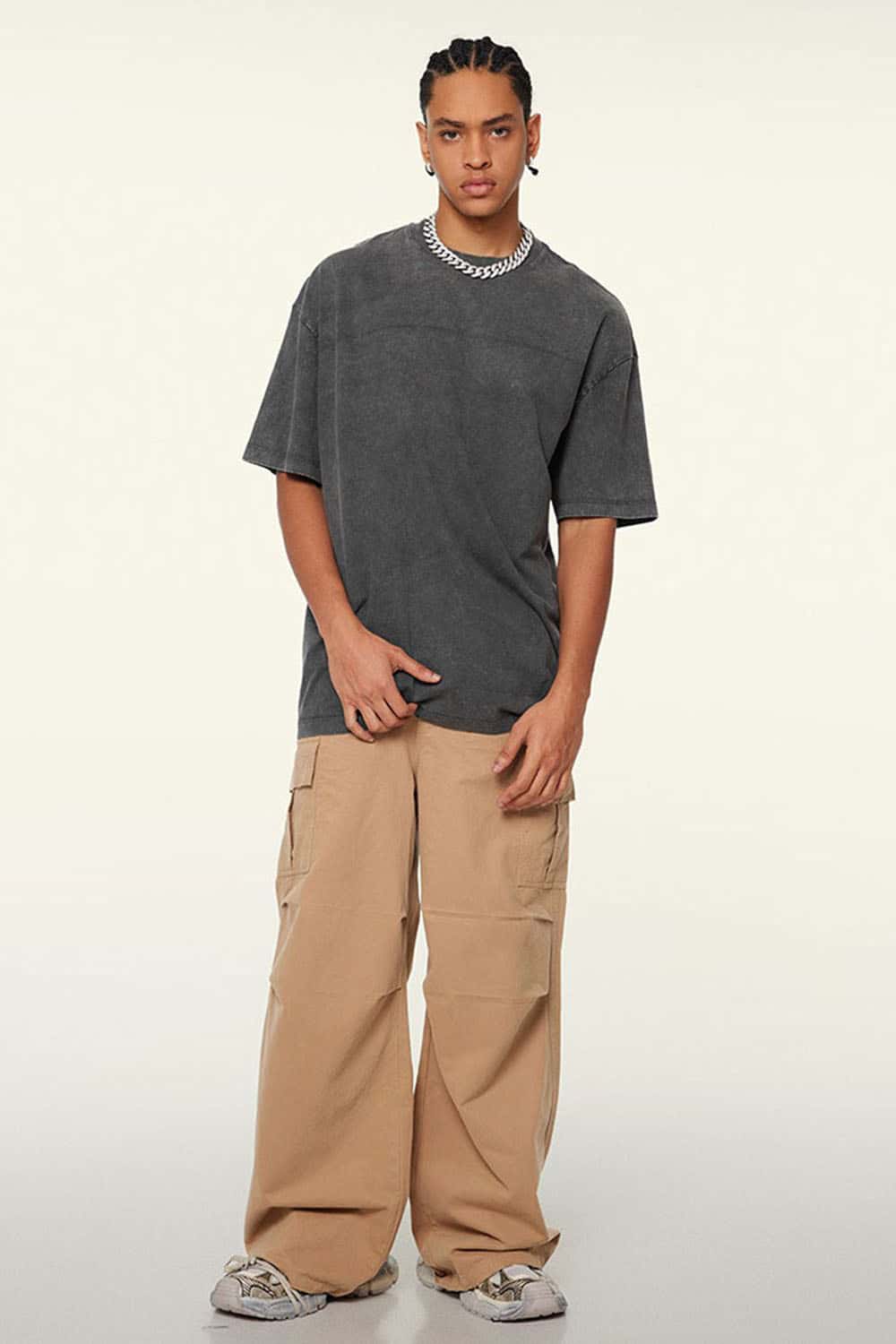 Men's Trendy Heavyweight Washed Short Sleeve T-Shirt with Small Collar