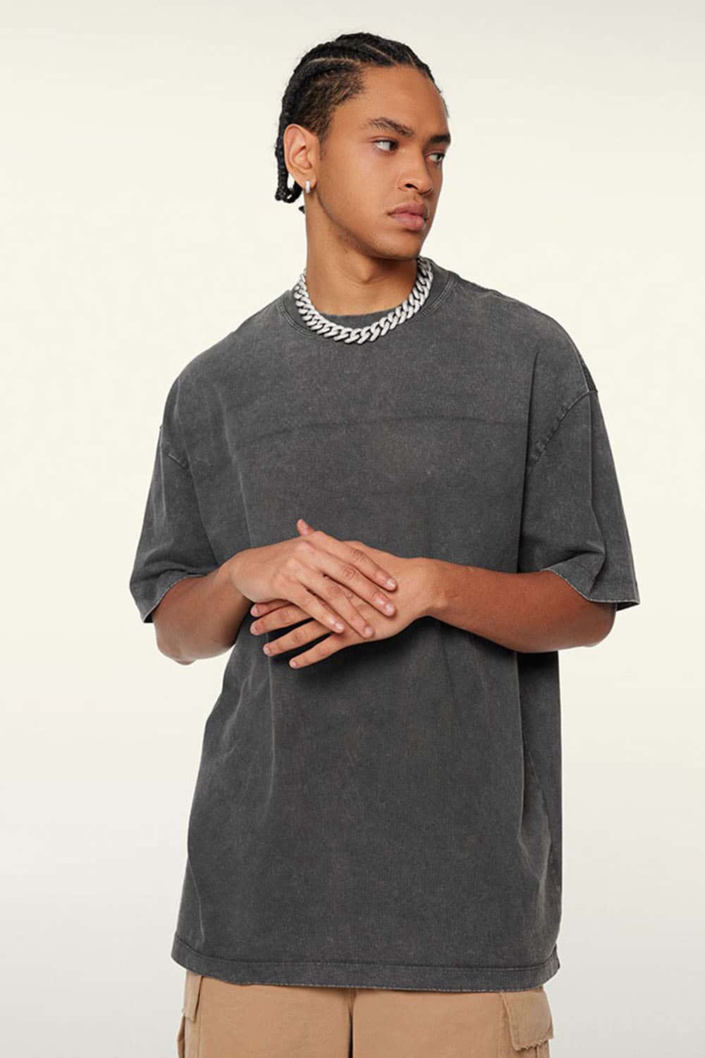 Men's Trendy Heavyweight Washed Short Sleeve T-Shirt with Small Collar