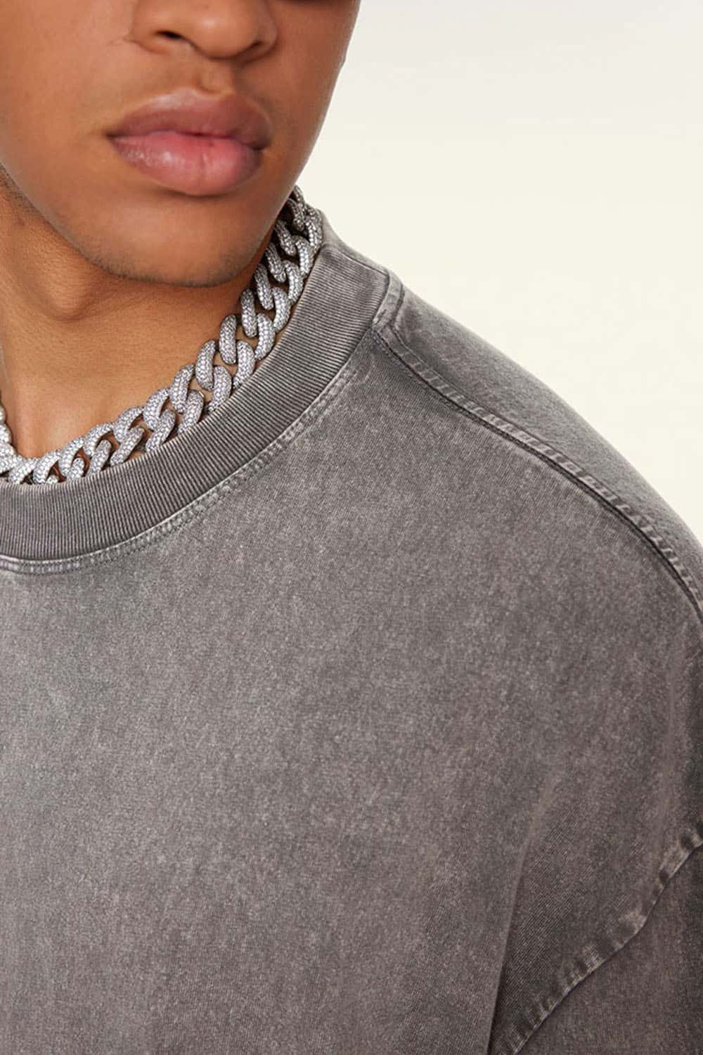 Men's Trendy Heavyweight Washed Short Sleeve T-Shirt with Small Collar