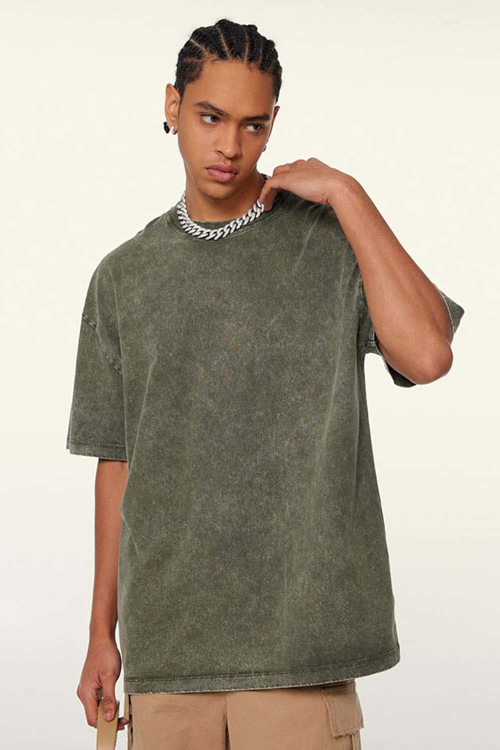 Men's Trendy Heavyweight Washed Short Sleeve T-Shirt with Small Collar