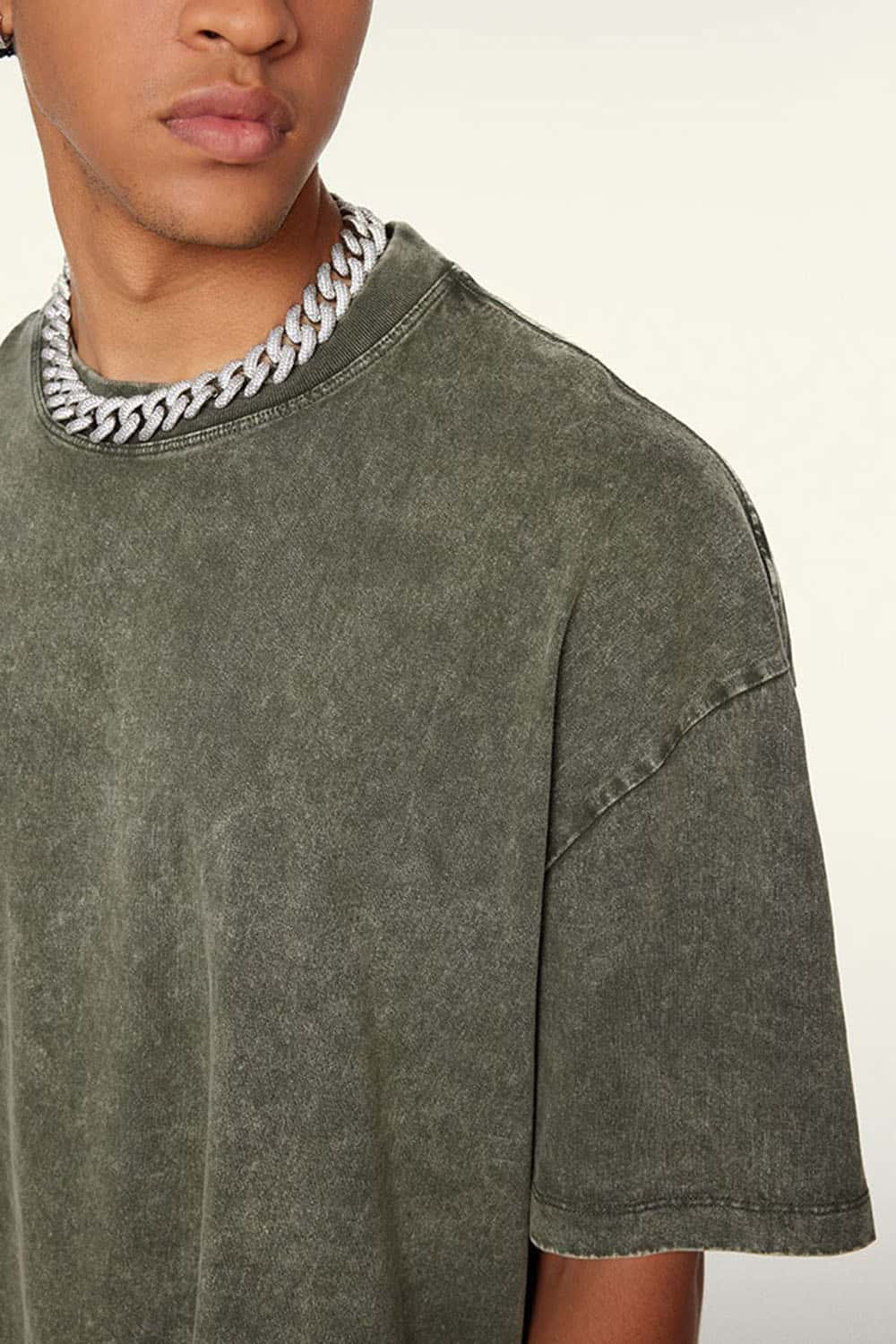 Men's Trendy Heavyweight Washed Short Sleeve T-Shirt with Small Collar