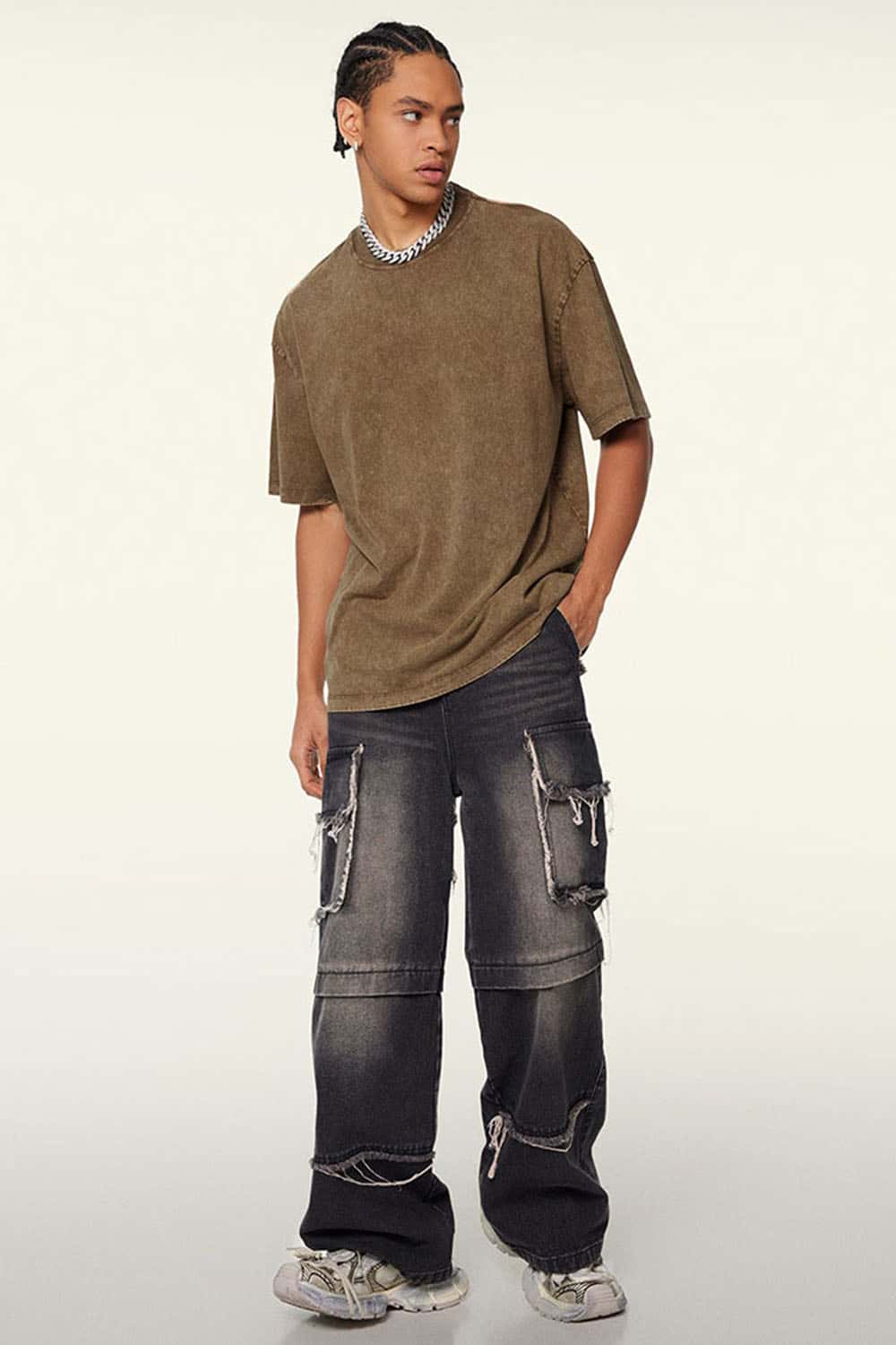 Men's Trendy Heavyweight Washed Short Sleeve T-Shirt with Small Collar