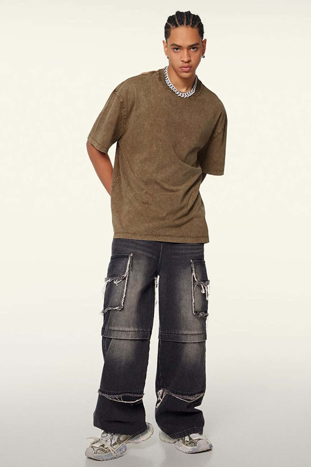 Men's Trendy Heavyweight Washed Short Sleeve T-Shirt with Small Collar