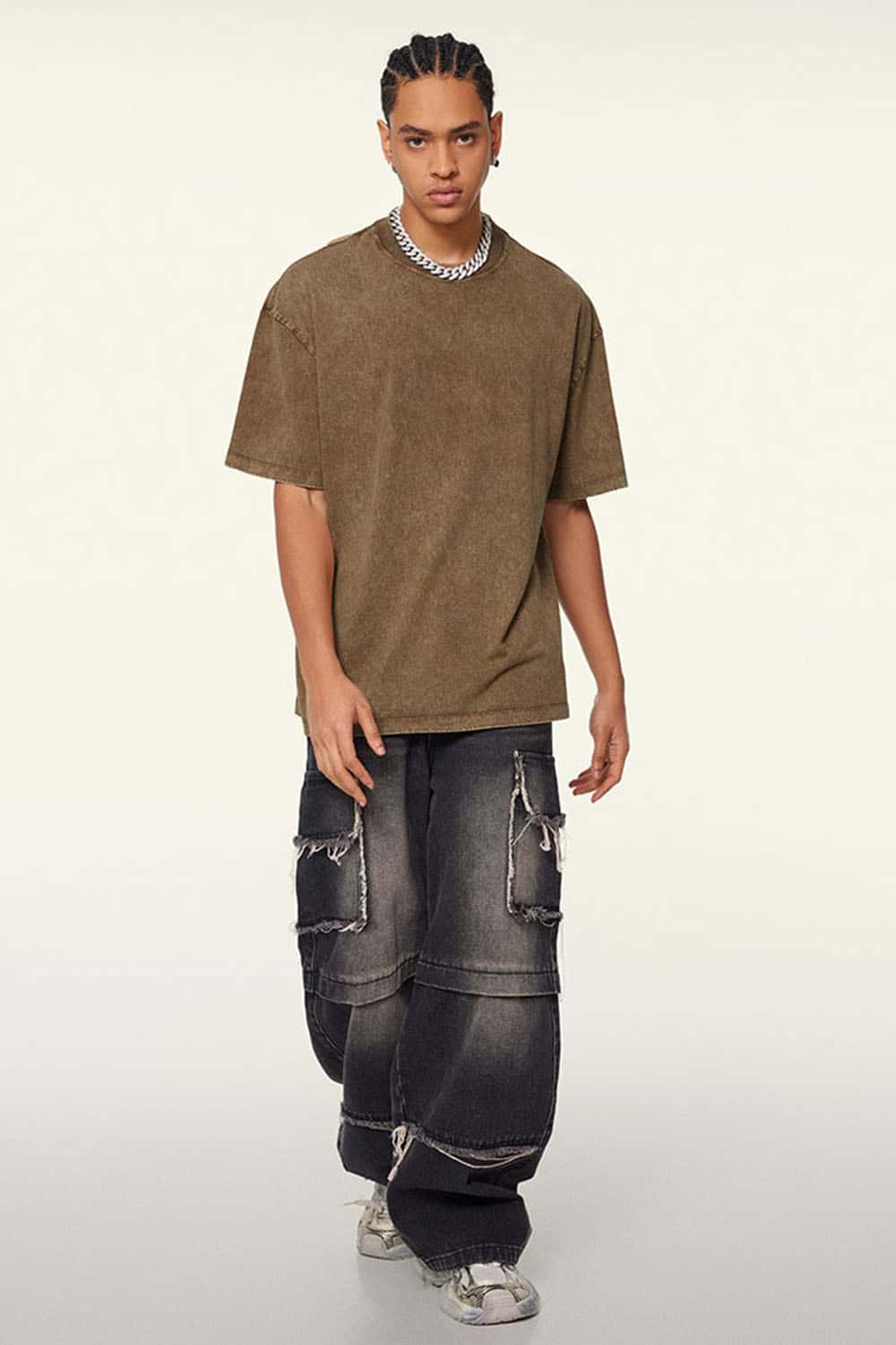 Men's Trendy Heavyweight Washed Short Sleeve T-Shirt with Small Collar
