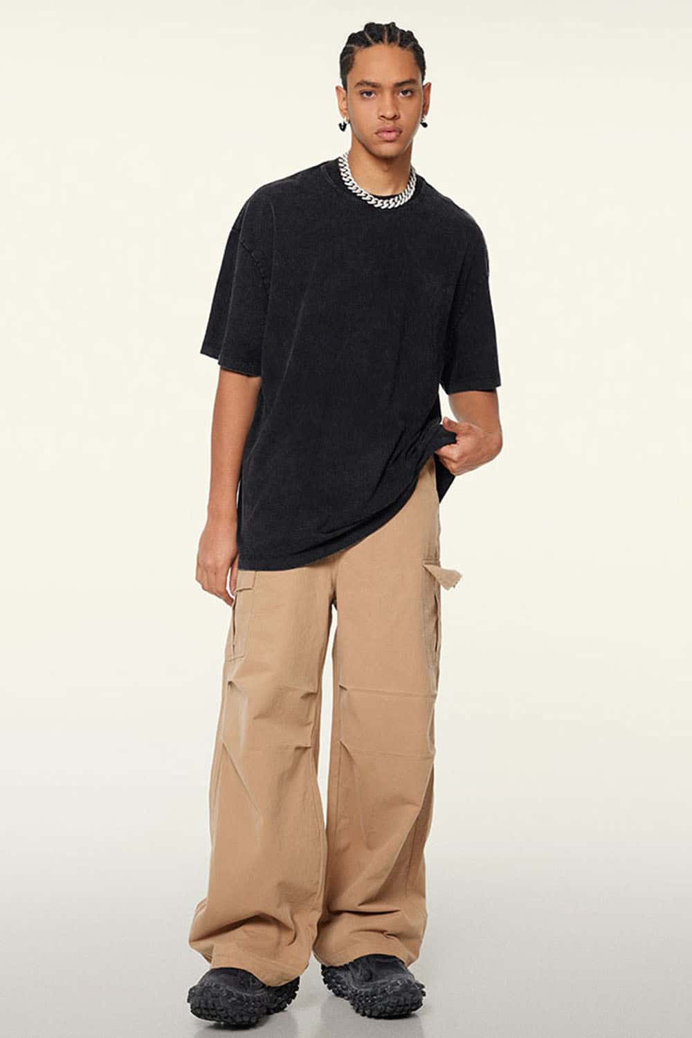 Men's Trendy Heavyweight Washed Short Sleeve T-Shirt with Small Collar