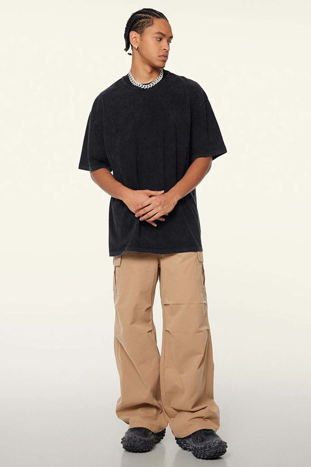 Men's Trendy Heavyweight Washed Short Sleeve T-Shirt with Small Collar