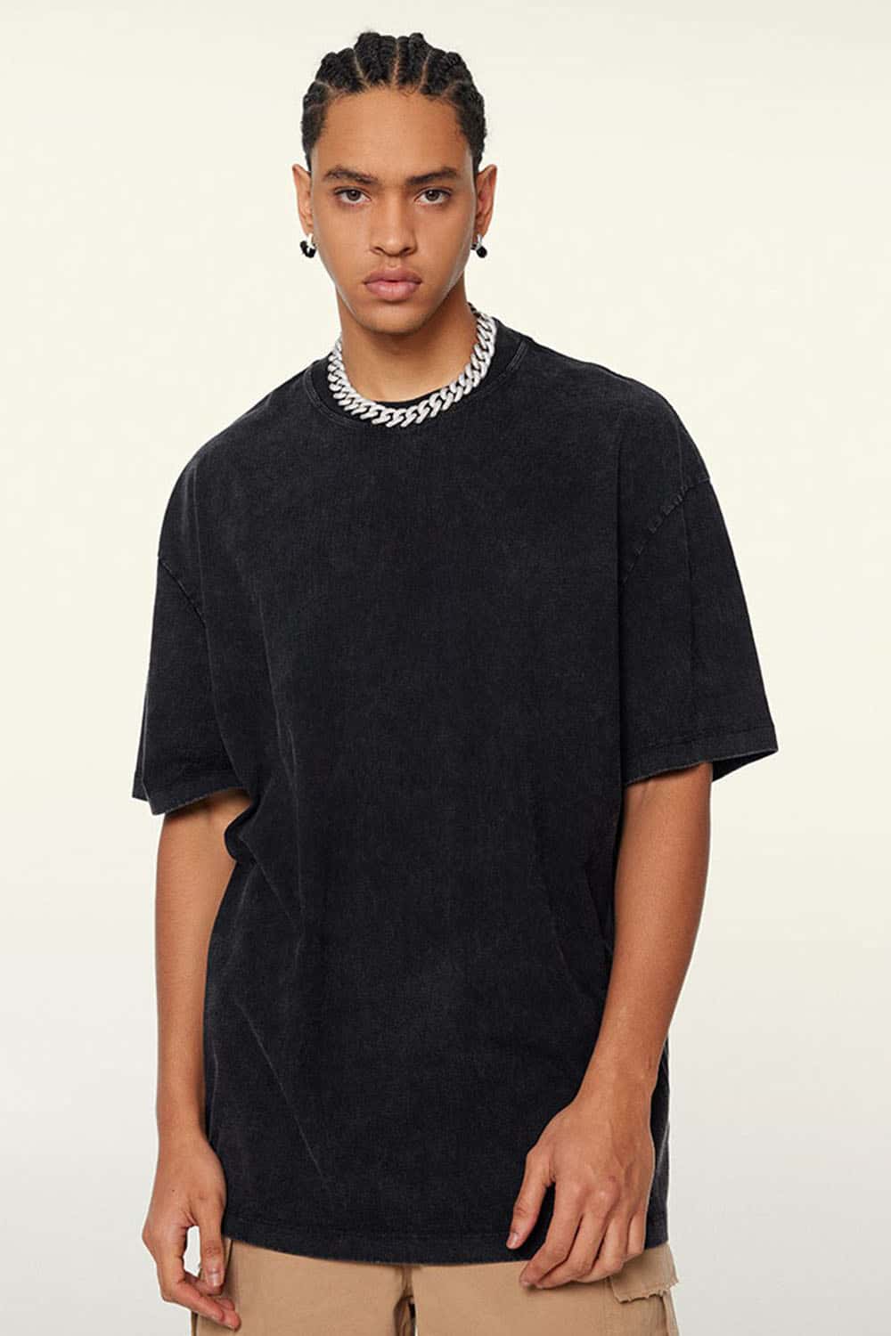 Men's Trendy Heavyweight Washed Short Sleeve T-Shirt with Small Collar