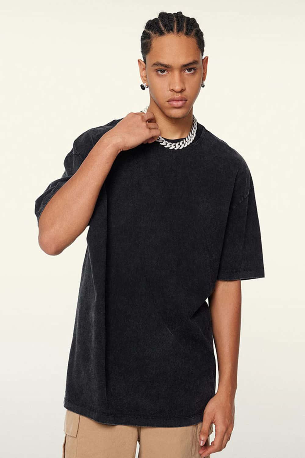 Men's Trendy Heavyweight Washed Short Sleeve T-Shirt with Small Collar