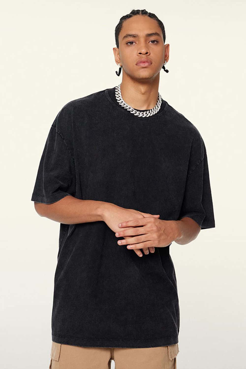 Men's Trendy Heavyweight Washed Short Sleeve T-Shirt with Small Collar
