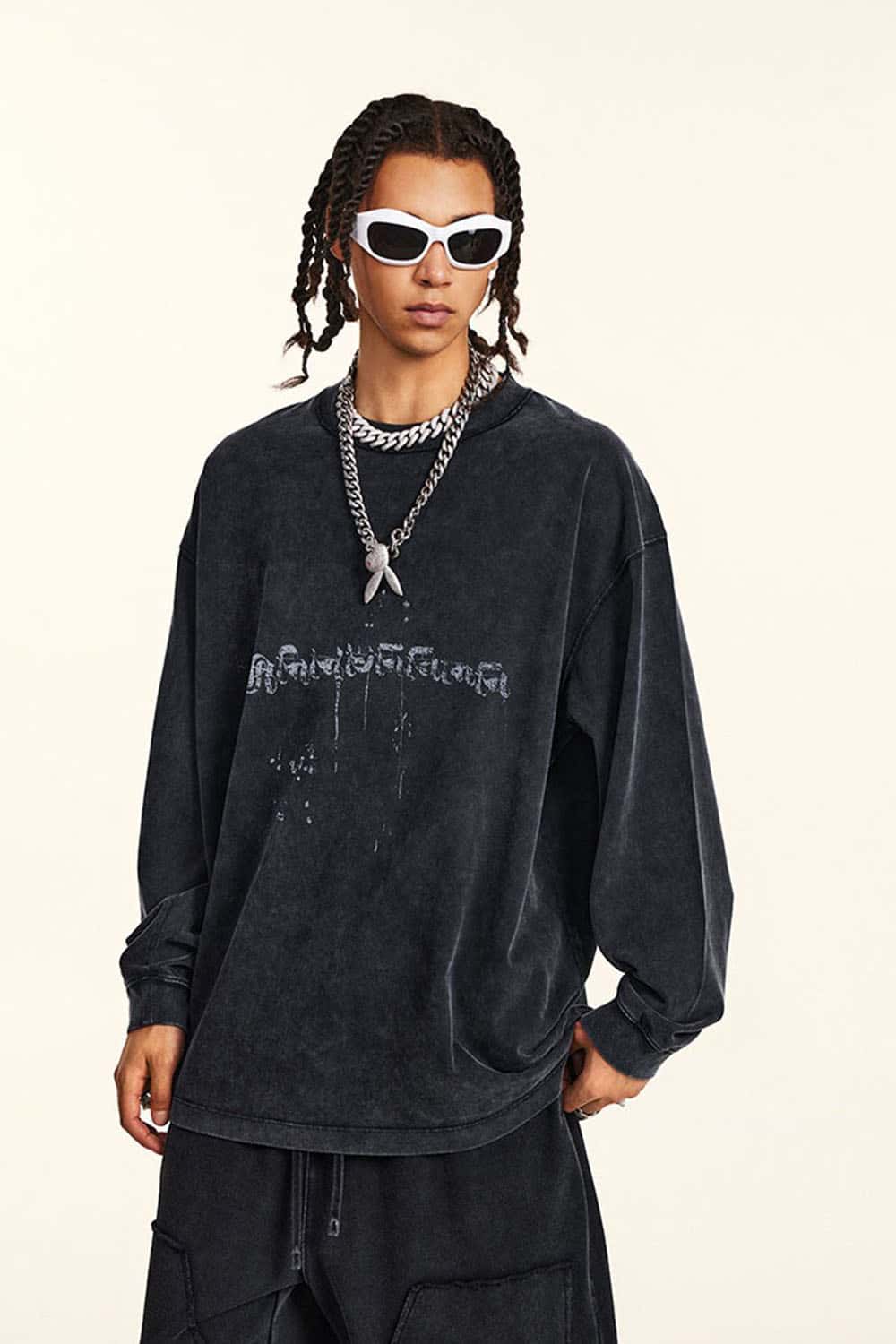 Men's Heavyweight Washed Long Sleeve T-Shirt Oversized Base Layer
