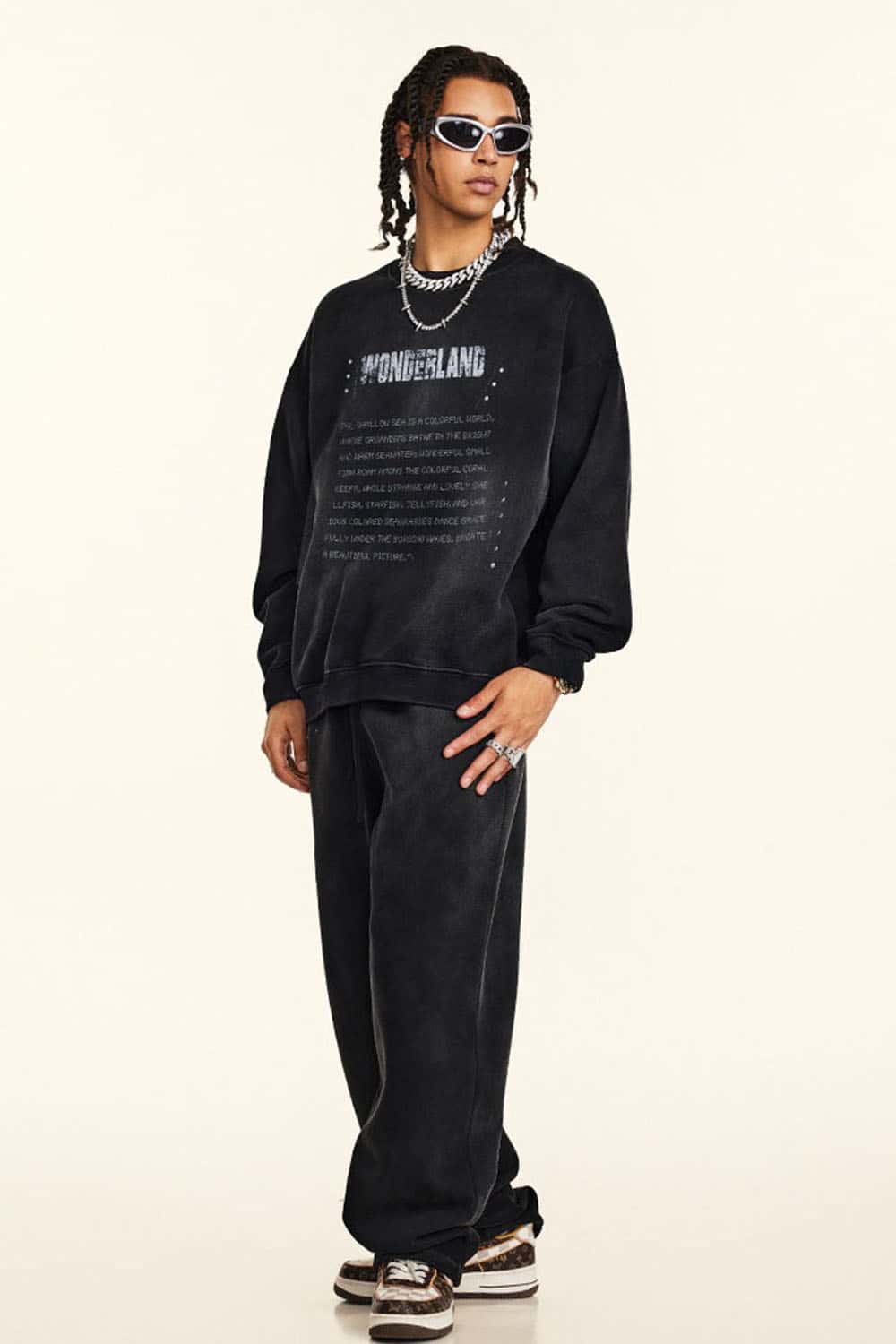 Distressed Vintage Letter Pullover Sweatshirt with Fleece Lining