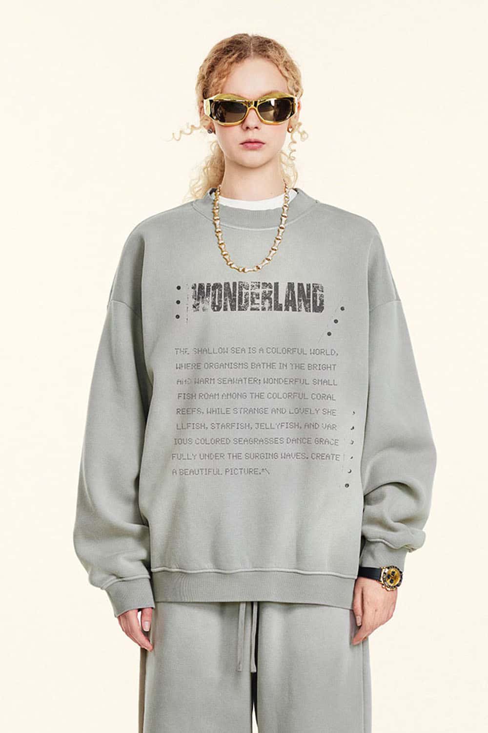 Distressed Vintage Letter Pullover Sweatshirt with Fleece Lining