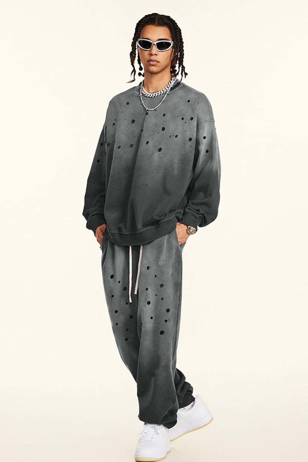 High Street Heavyweight Drop Shoulder Crewneck Sweatshirt with Fleece Lining