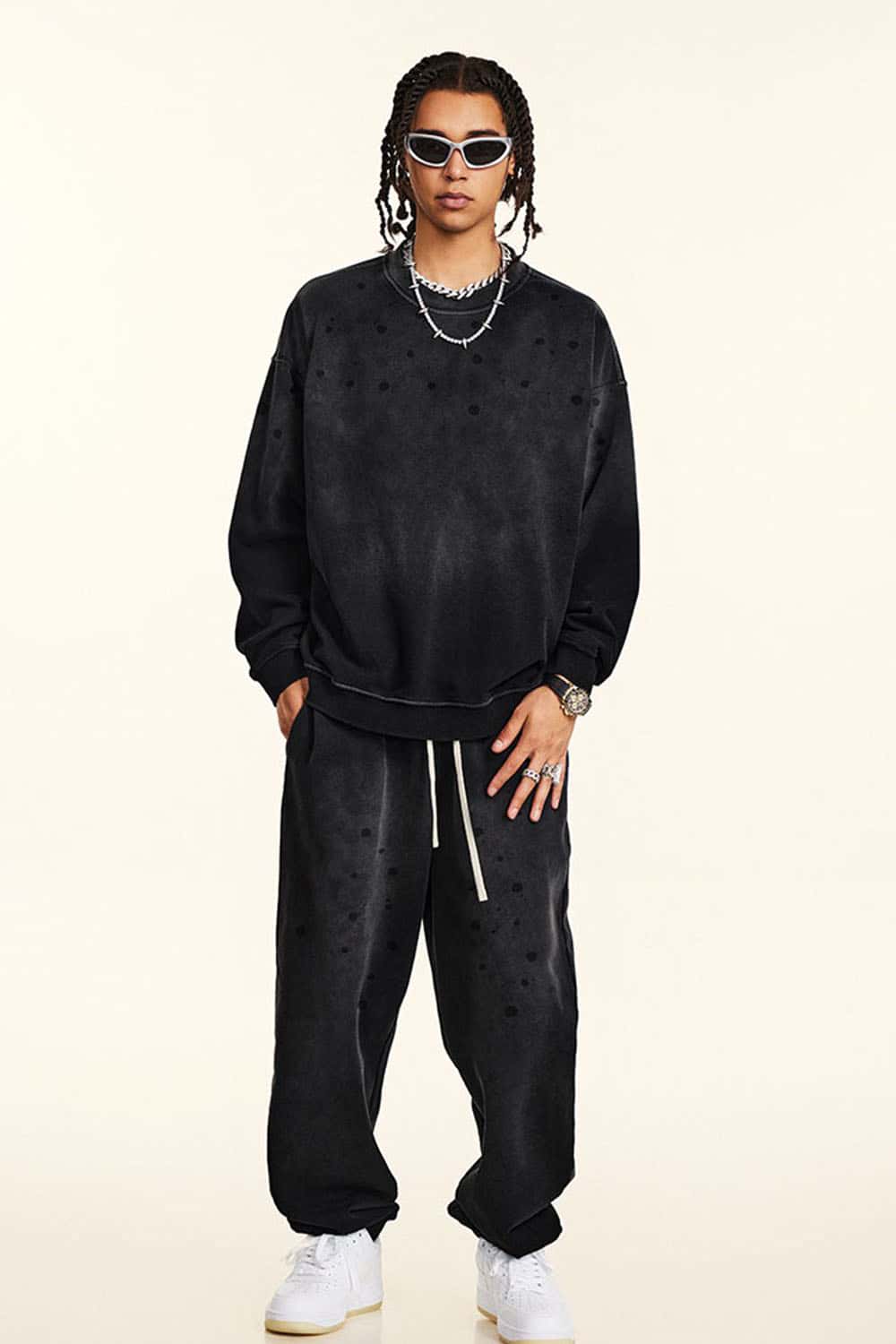 High Street Heavyweight Drop Shoulder Crewneck Sweatshirt with Fleece Lining