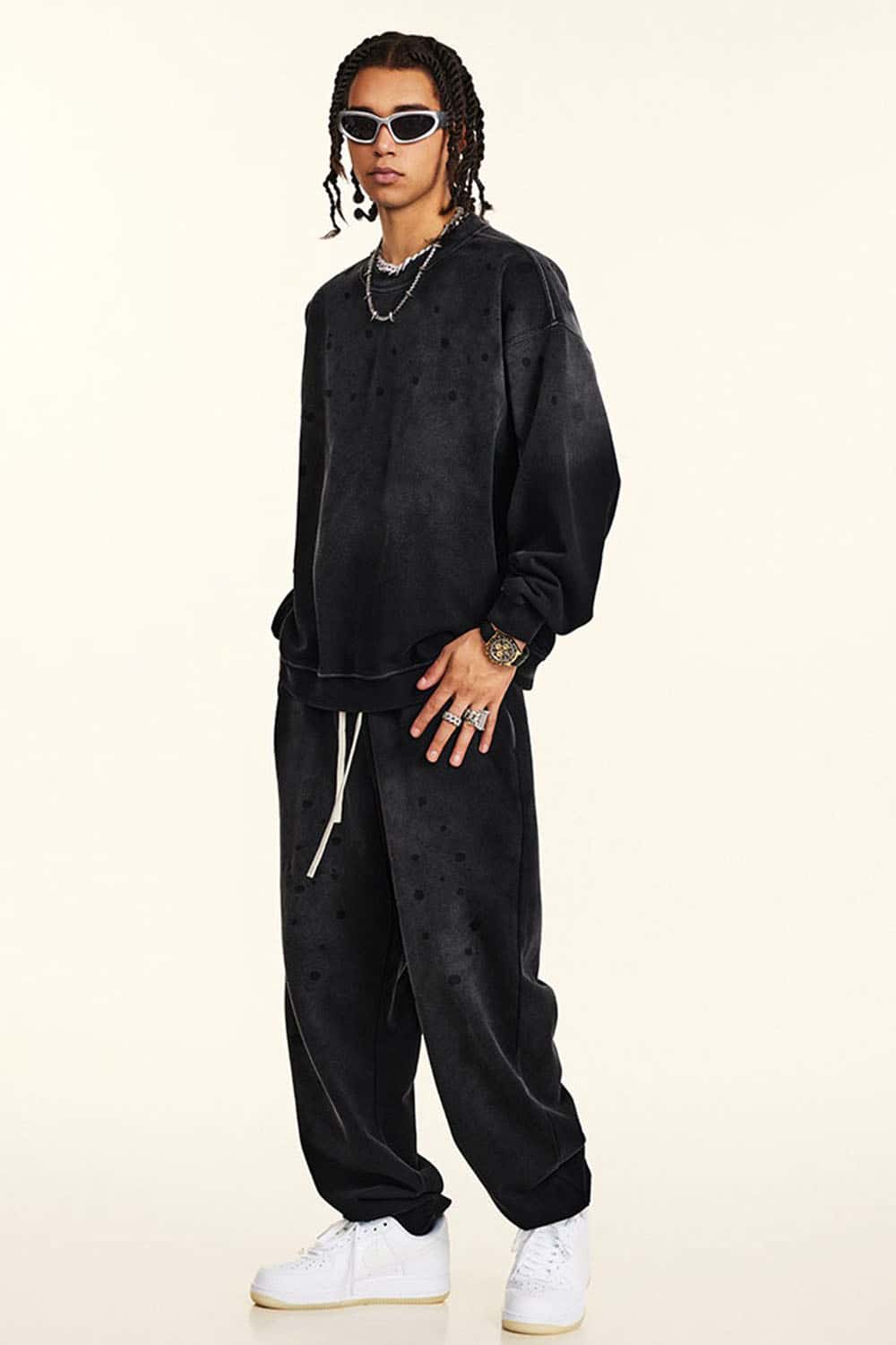 High Street Heavyweight Drop Shoulder Crewneck Sweatshirt with Fleece Lining