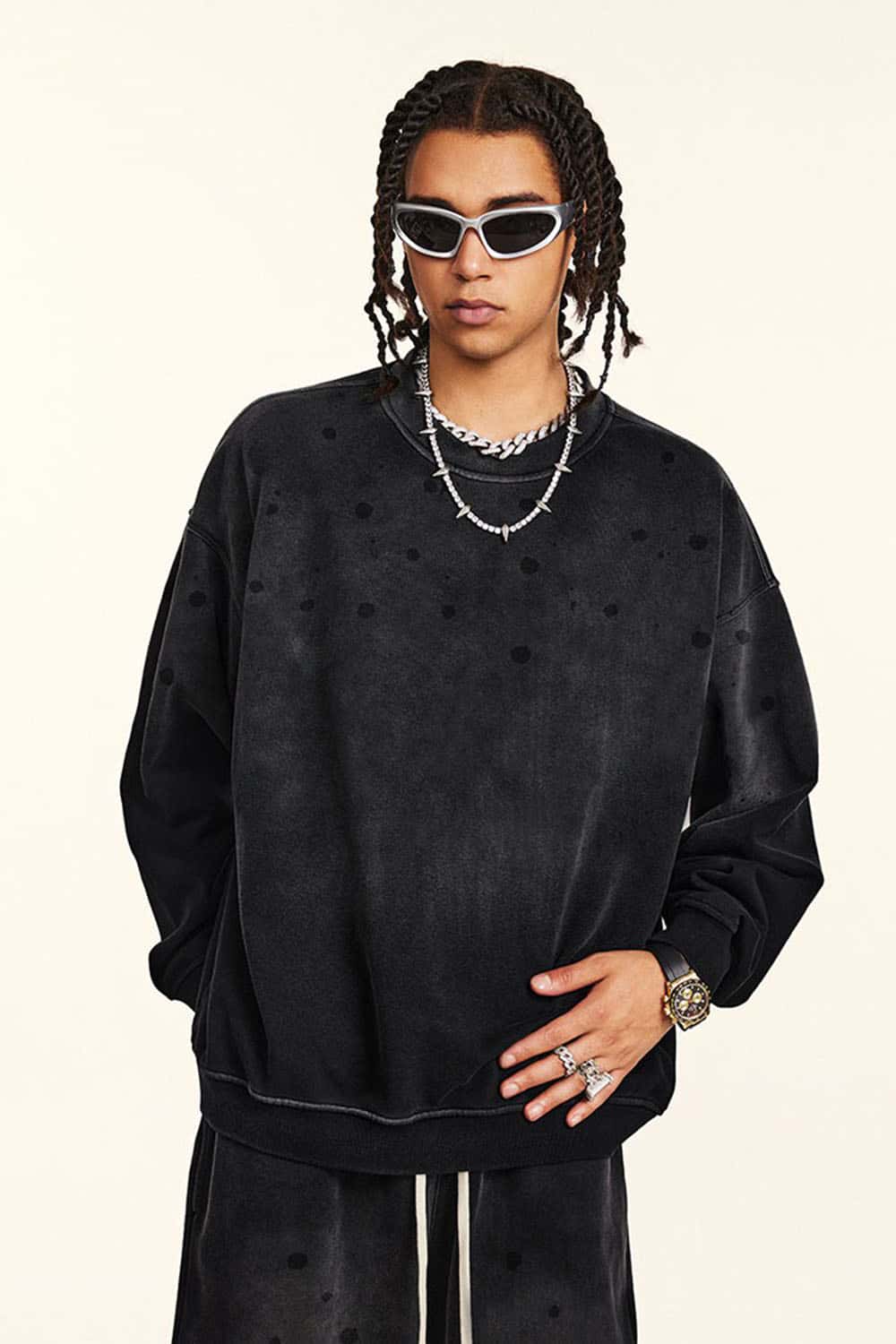 High Street Heavyweight Drop Shoulder Crewneck Sweatshirt with Fleece Lining