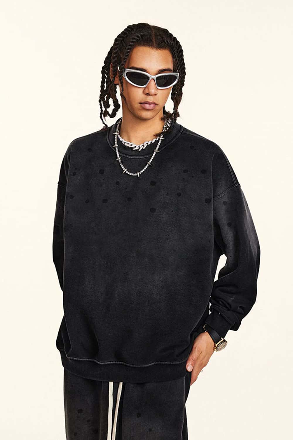 High Street Heavyweight Drop Shoulder Crewneck Sweatshirt with Fleece Lining