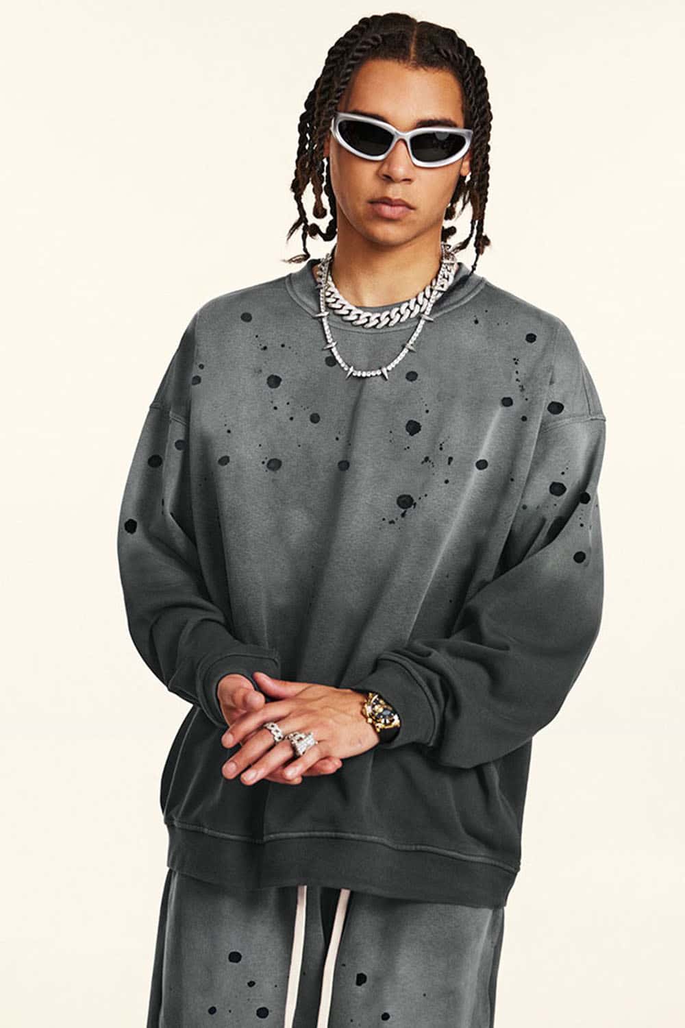 High Street Heavyweight Drop Shoulder Crewneck Sweatshirt with Fleece Lining