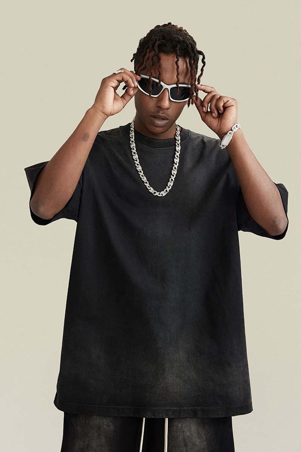 Streetwear Loose Gradient Cotton Crew Neck Washed Short Sleeve T-Shirt