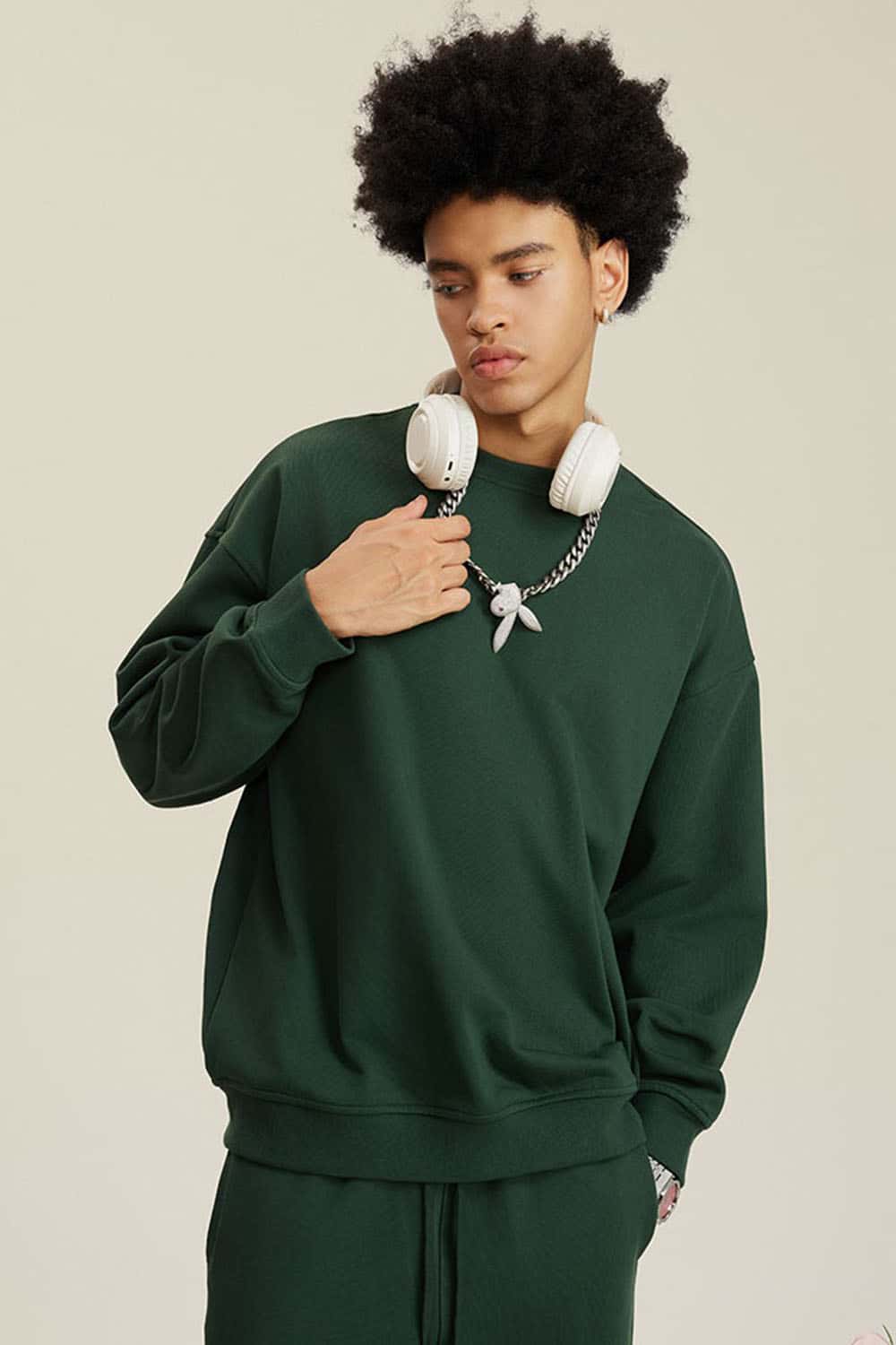 Women's Solid Heavyweight 440g Terry Loose Fit Crew Neck Sweatshirt