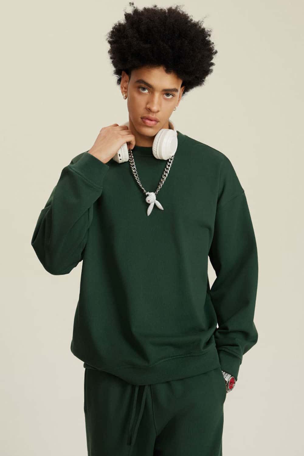 Women's Solid Heavyweight 440g Terry Loose Fit Crew Neck Sweatshirt