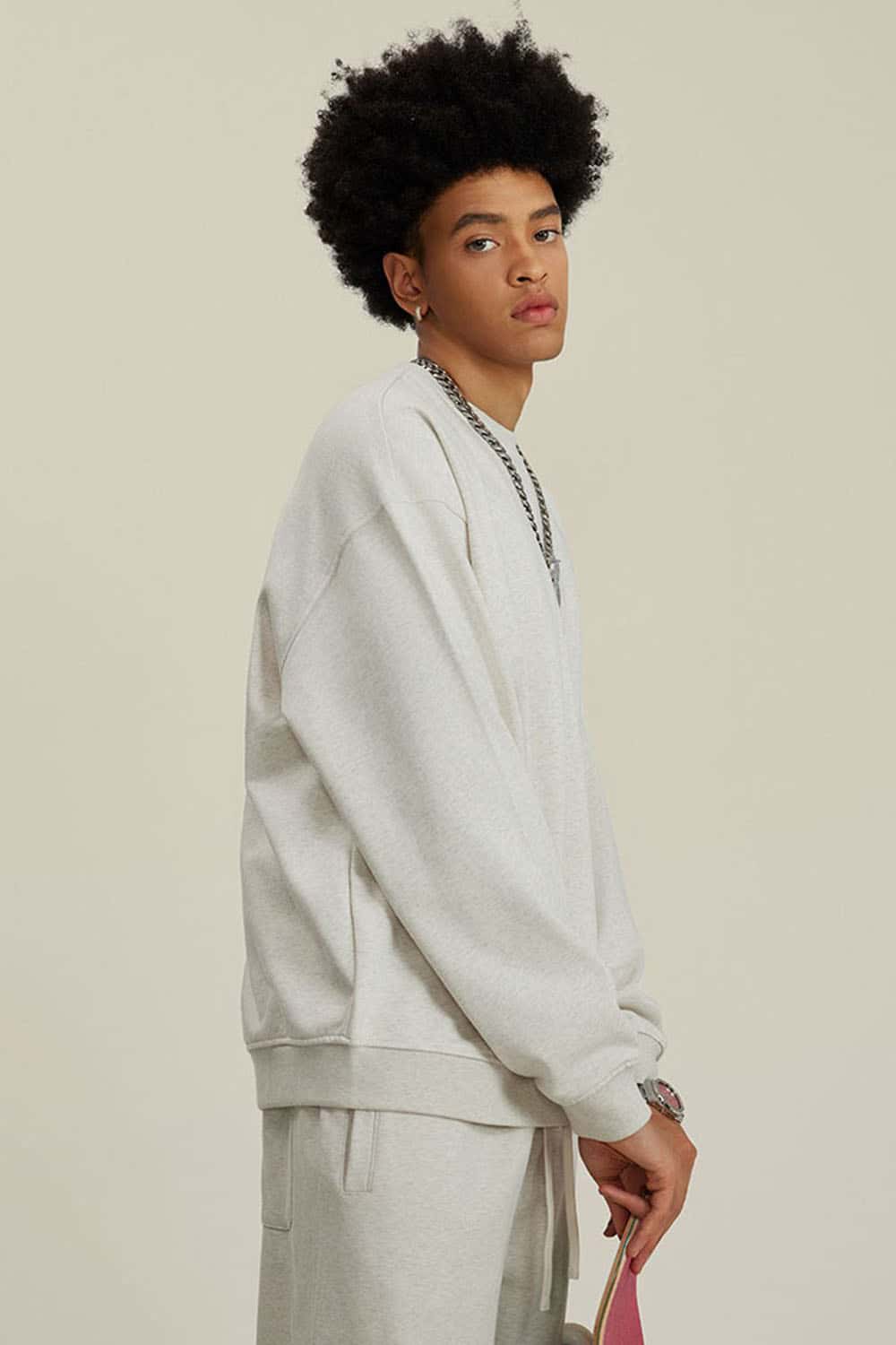 Women's Solid Heavyweight 440g Terry Loose Fit Crew Neck Sweatshirt