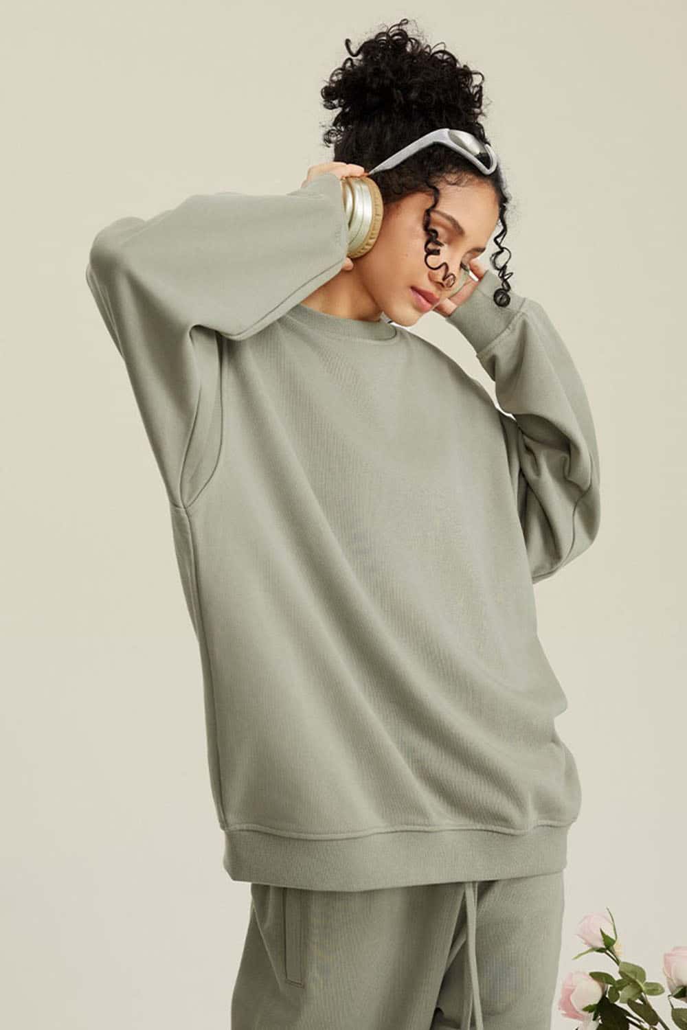 Women's Solid Heavyweight 440g Terry Loose Fit Crew Neck Sweatshirt