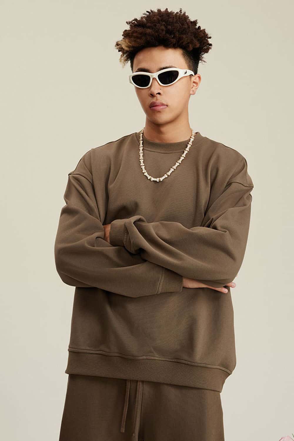 Women's Solid Heavyweight 440g Terry Loose Fit Crew Neck Sweatshirt