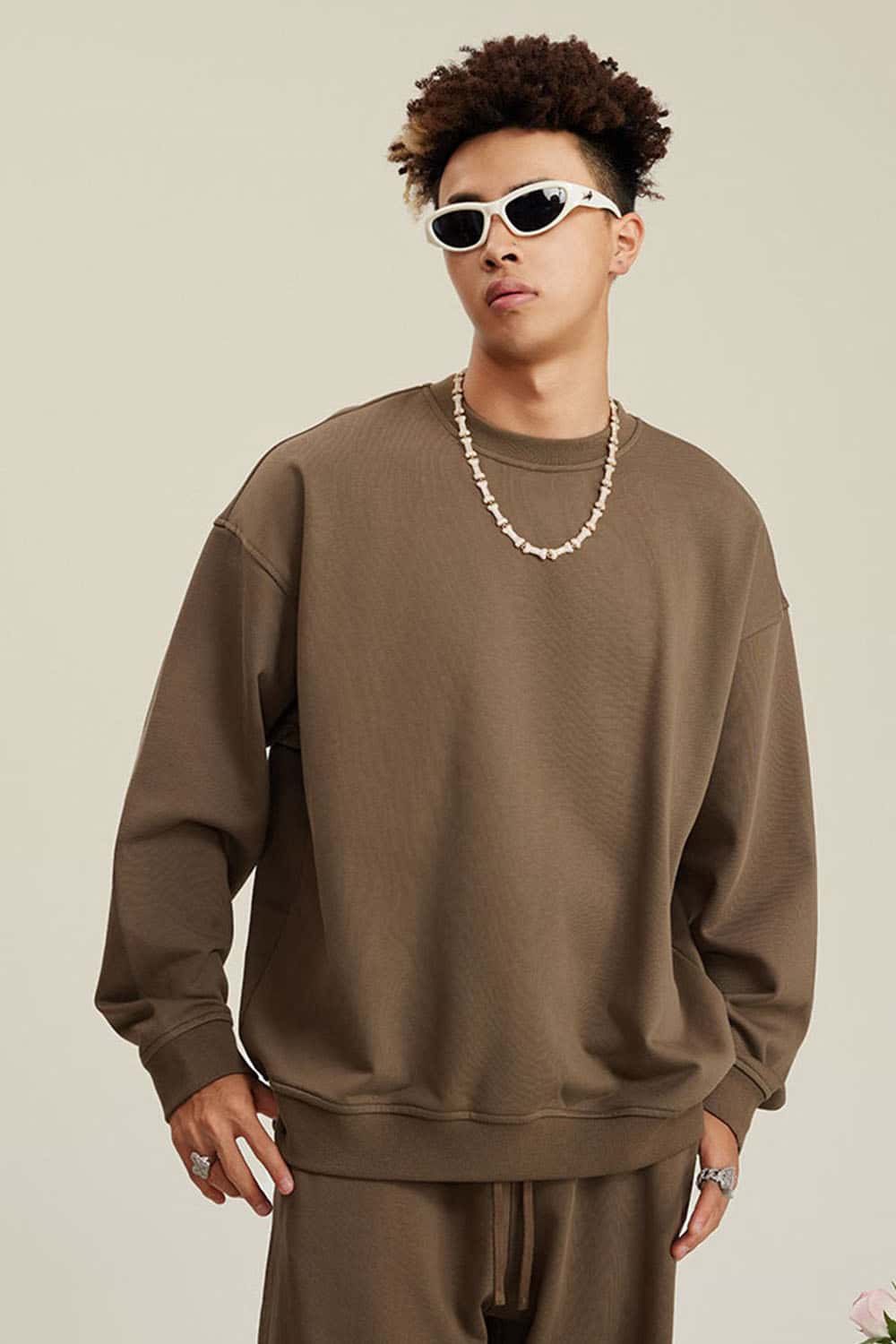 Women's Solid Heavyweight 440g Terry Loose Fit Crew Neck Sweatshirt