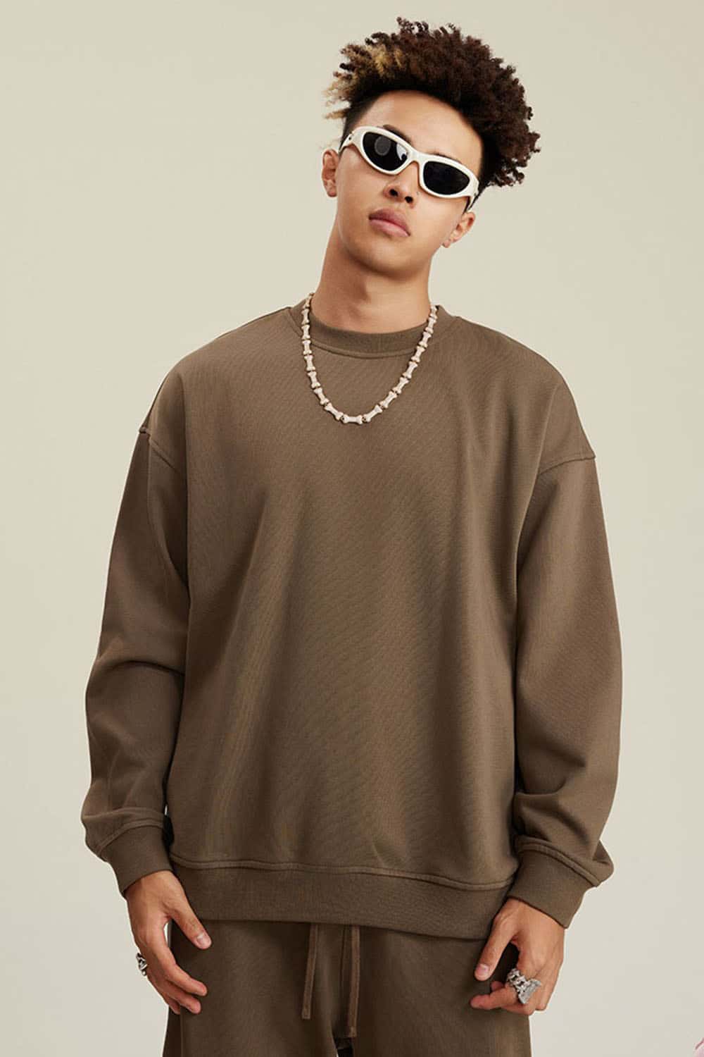 Women's Solid Heavyweight 440g Terry Loose Fit Crew Neck Sweatshirt