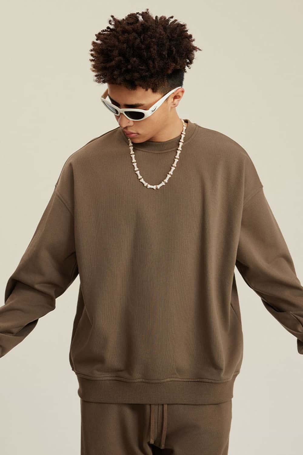 Women's Solid Heavyweight 440g Terry Loose Fit Crew Neck Sweatshirt
