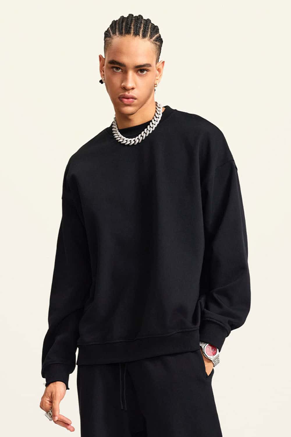 Women's Solid Heavyweight 440g Terry Loose Fit Crew Neck Sweatshirt