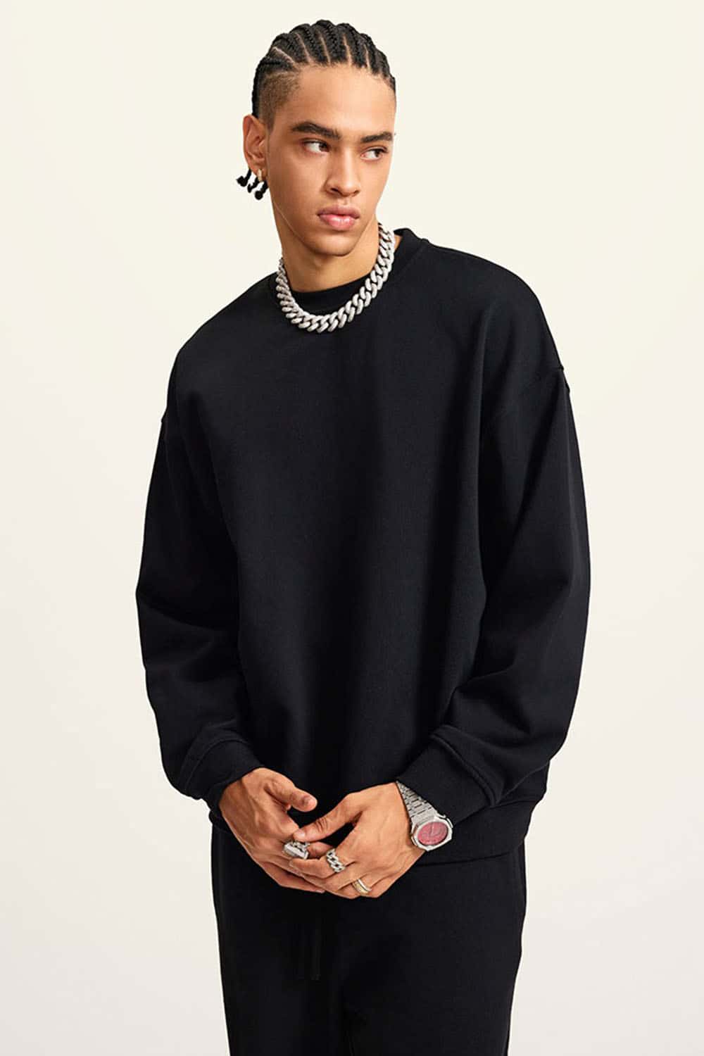 Women's Solid Heavyweight 440g Terry Loose Fit Crew Neck Sweatshirt
