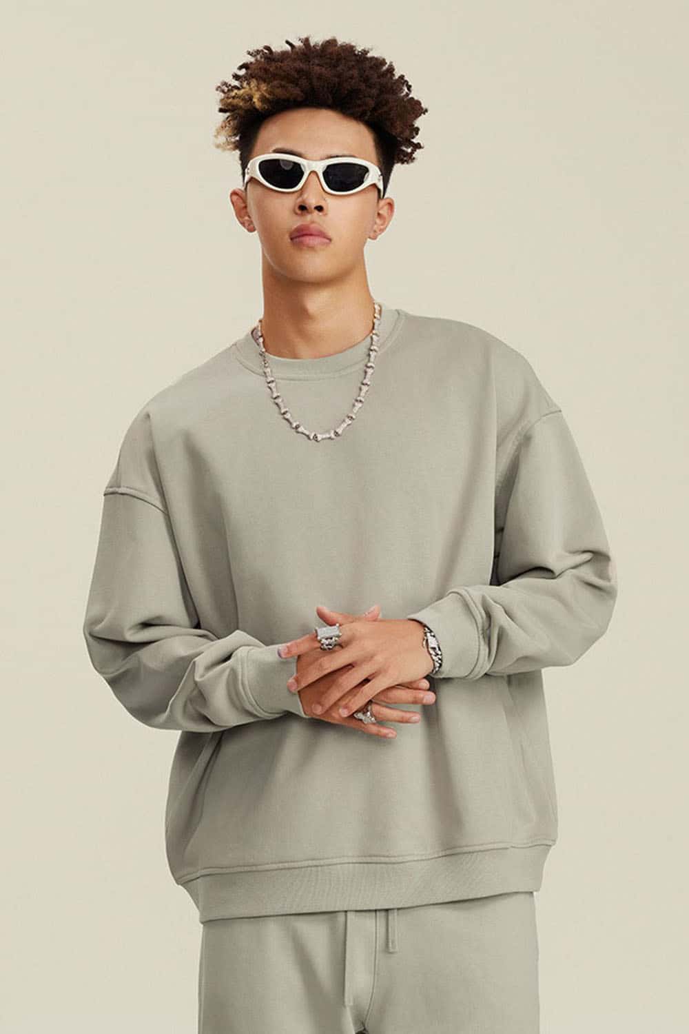 Women's Solid Heavyweight 440g Terry Loose Fit Crew Neck Sweatshirt
