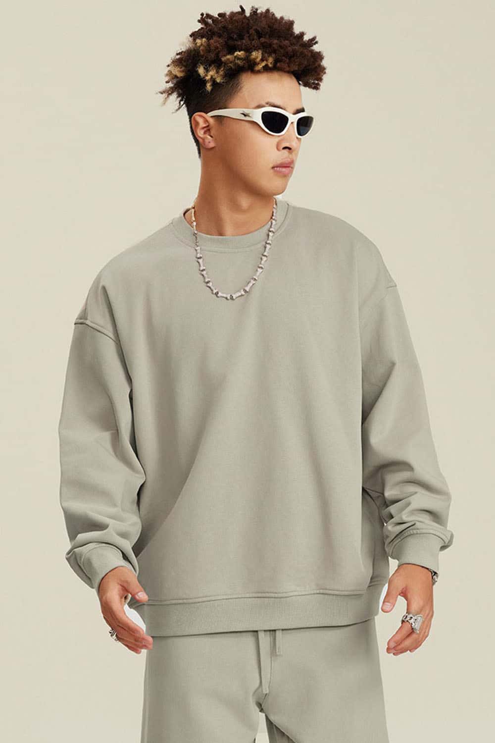 Women's Solid Heavyweight 440g Terry Loose Fit Crew Neck Sweatshirt