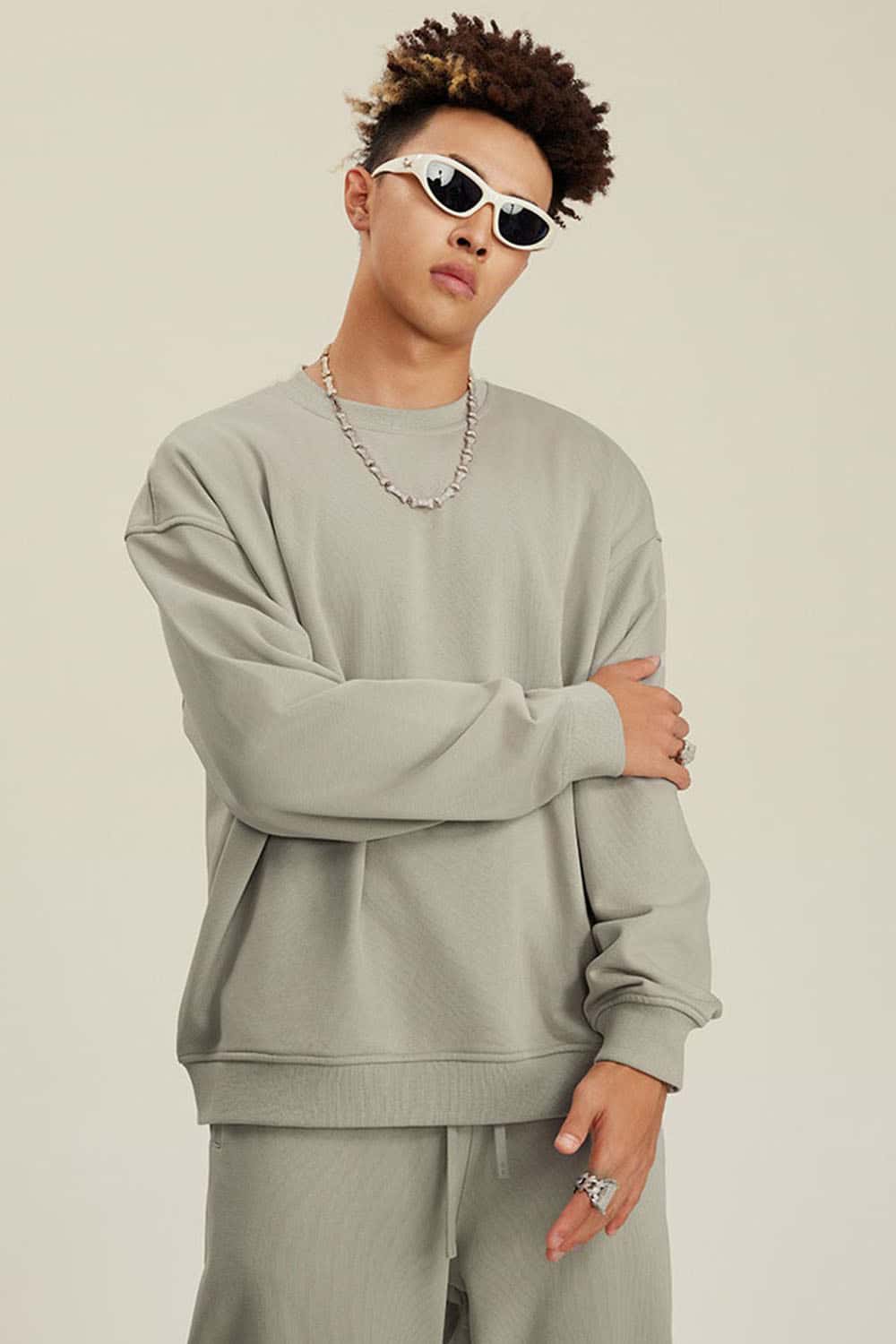 Women's Solid Heavyweight 440g Terry Loose Fit Crew Neck Sweatshirt