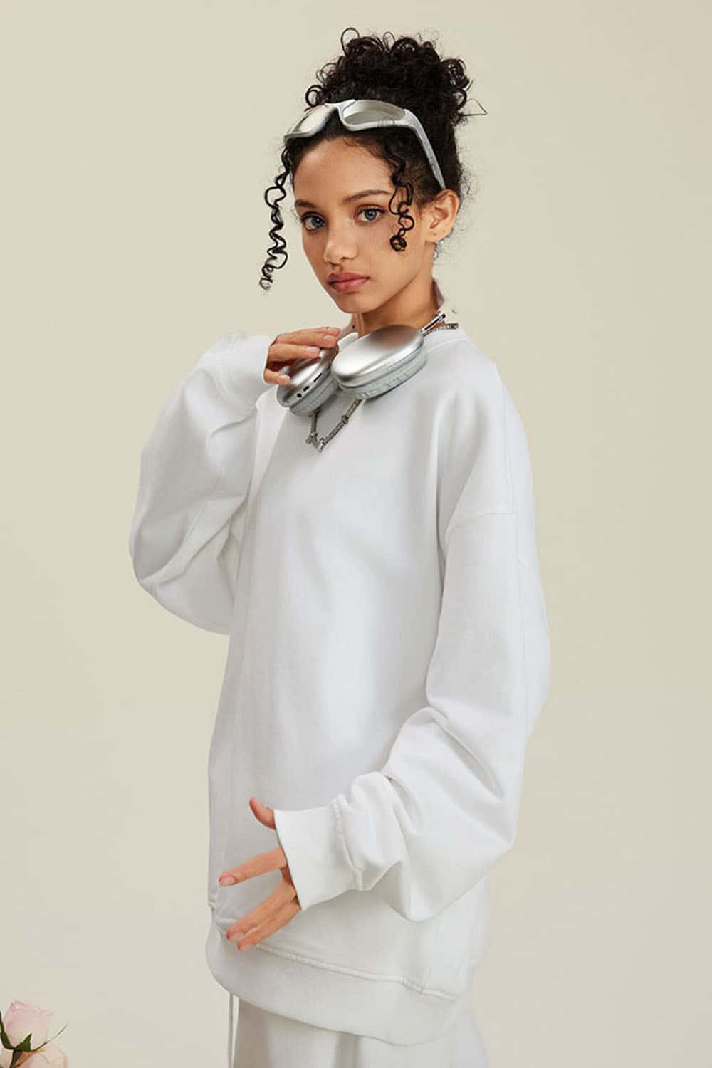 Women's Solid Heavyweight 440g Terry Loose Fit Crew Neck Sweatshirt