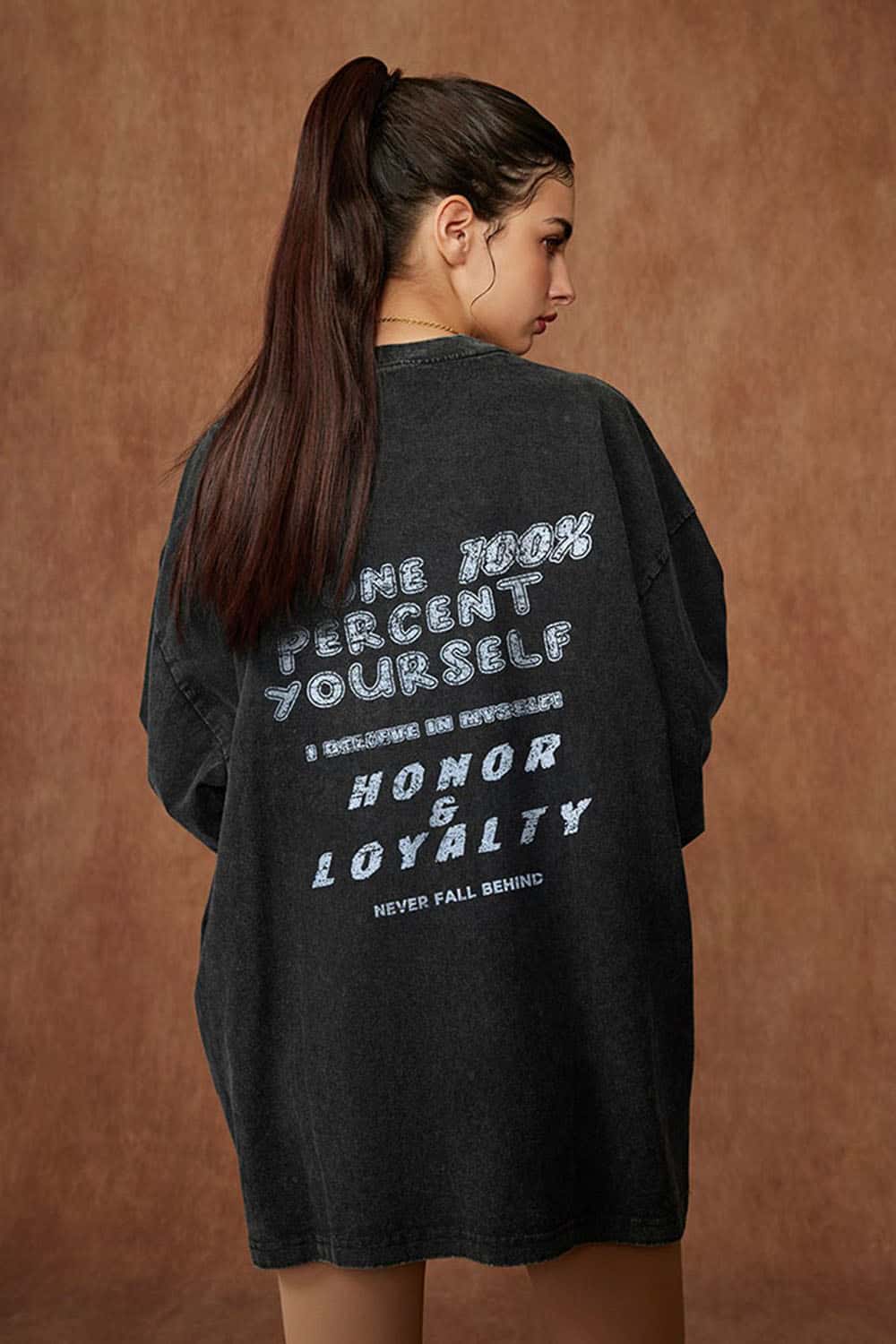 Women's Oversized Dark Gothic Pure Cotton Washed Long Sleeve T-Shirt