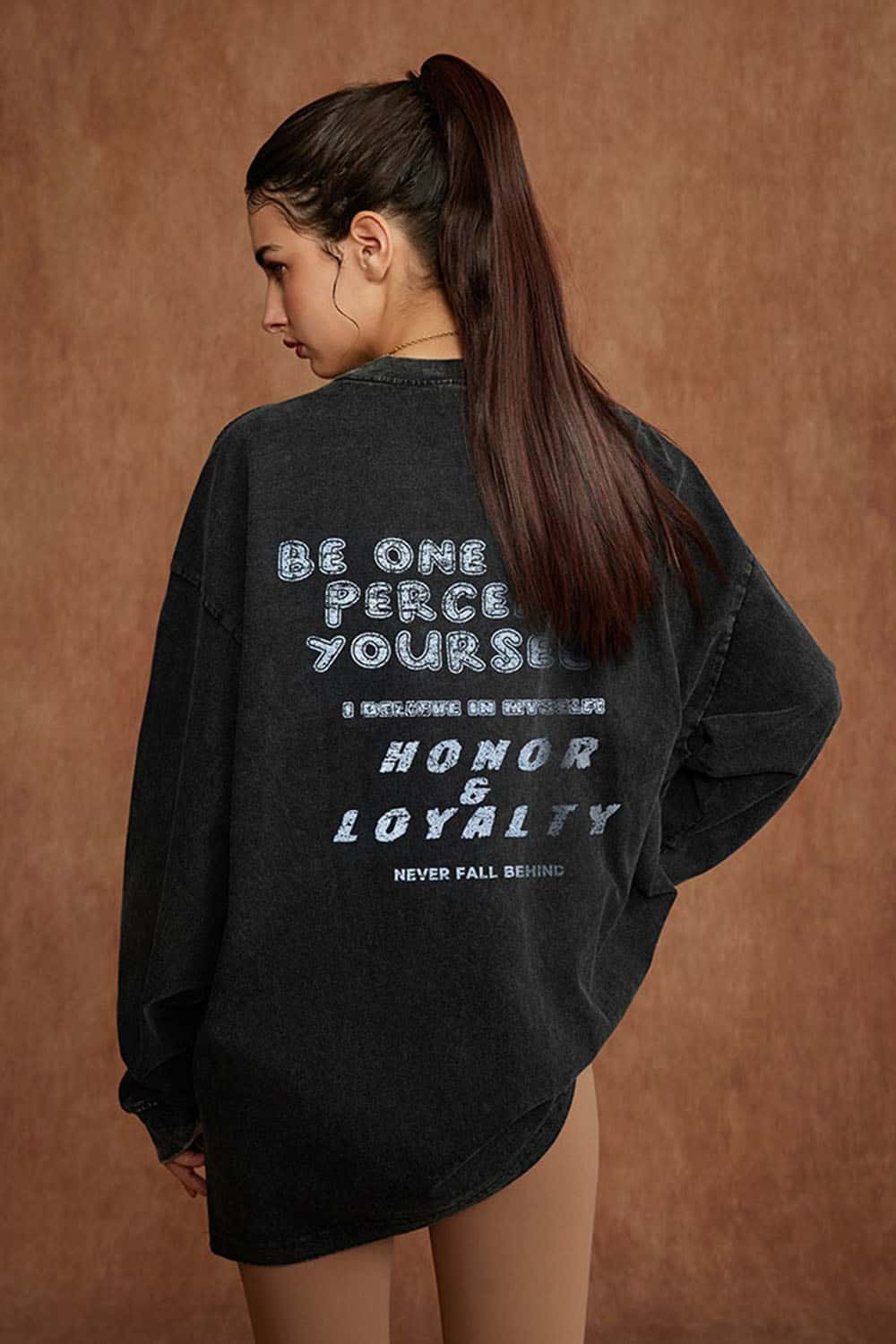 Women's Oversized Dark Gothic Pure Cotton Washed Long Sleeve T-Shirt
